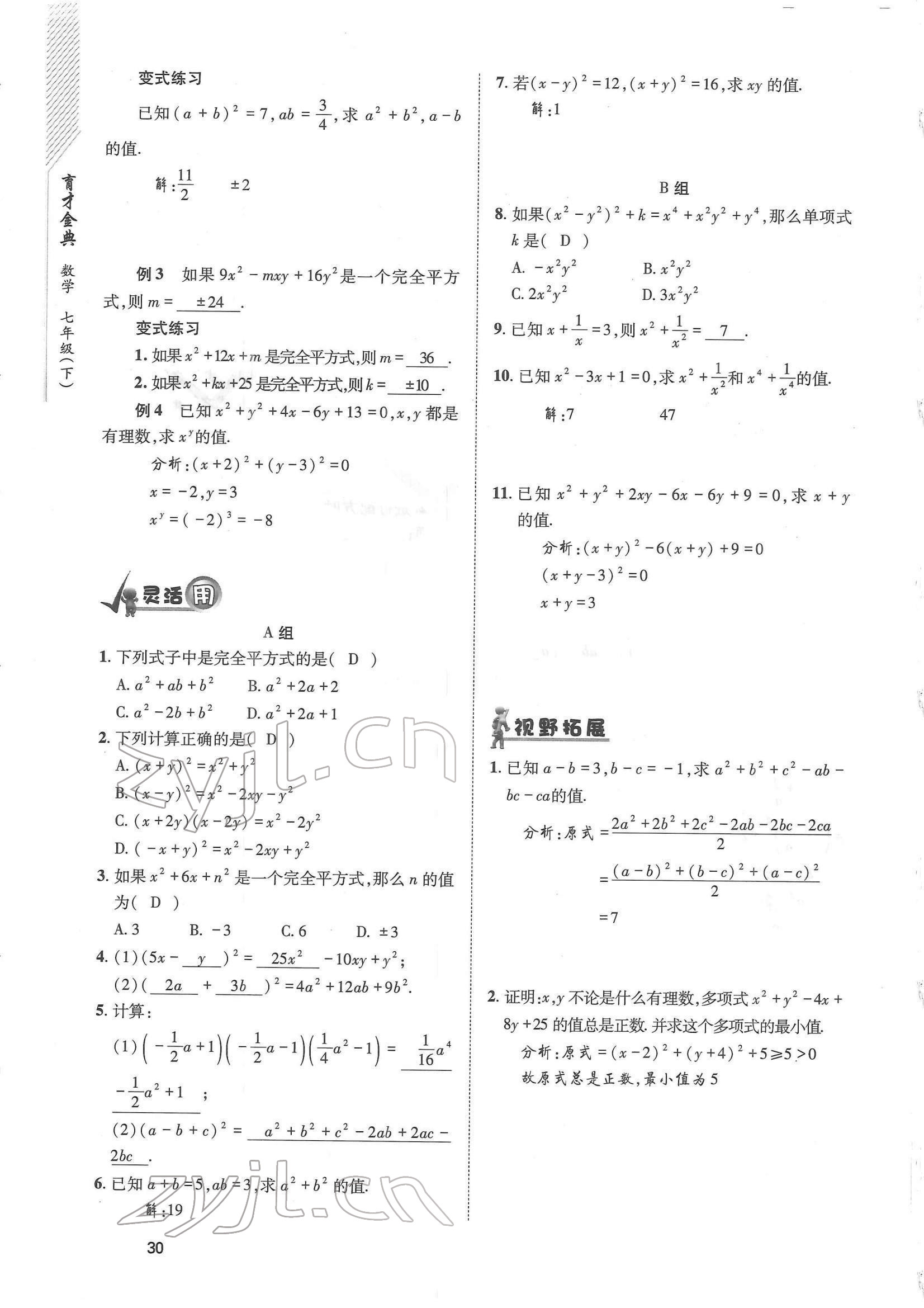 2022年育才金典七年級數(shù)學下冊北師大版 參考答案第30頁