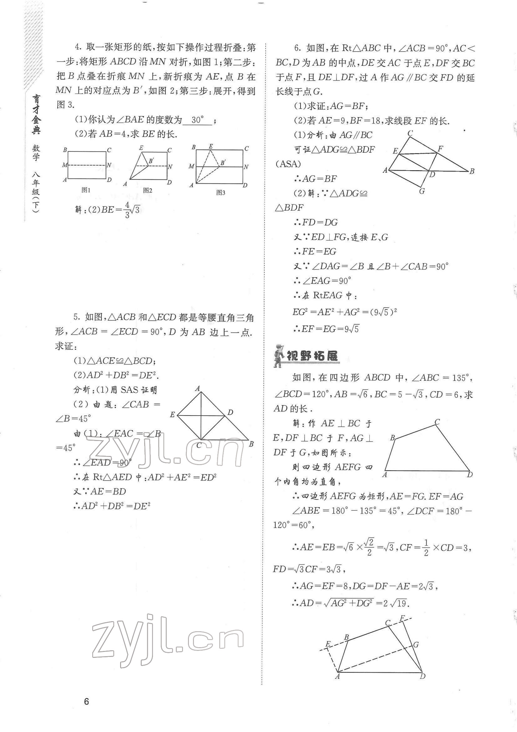 2022年育才金典八年級數(shù)學下冊北師大版 參考答案第6頁