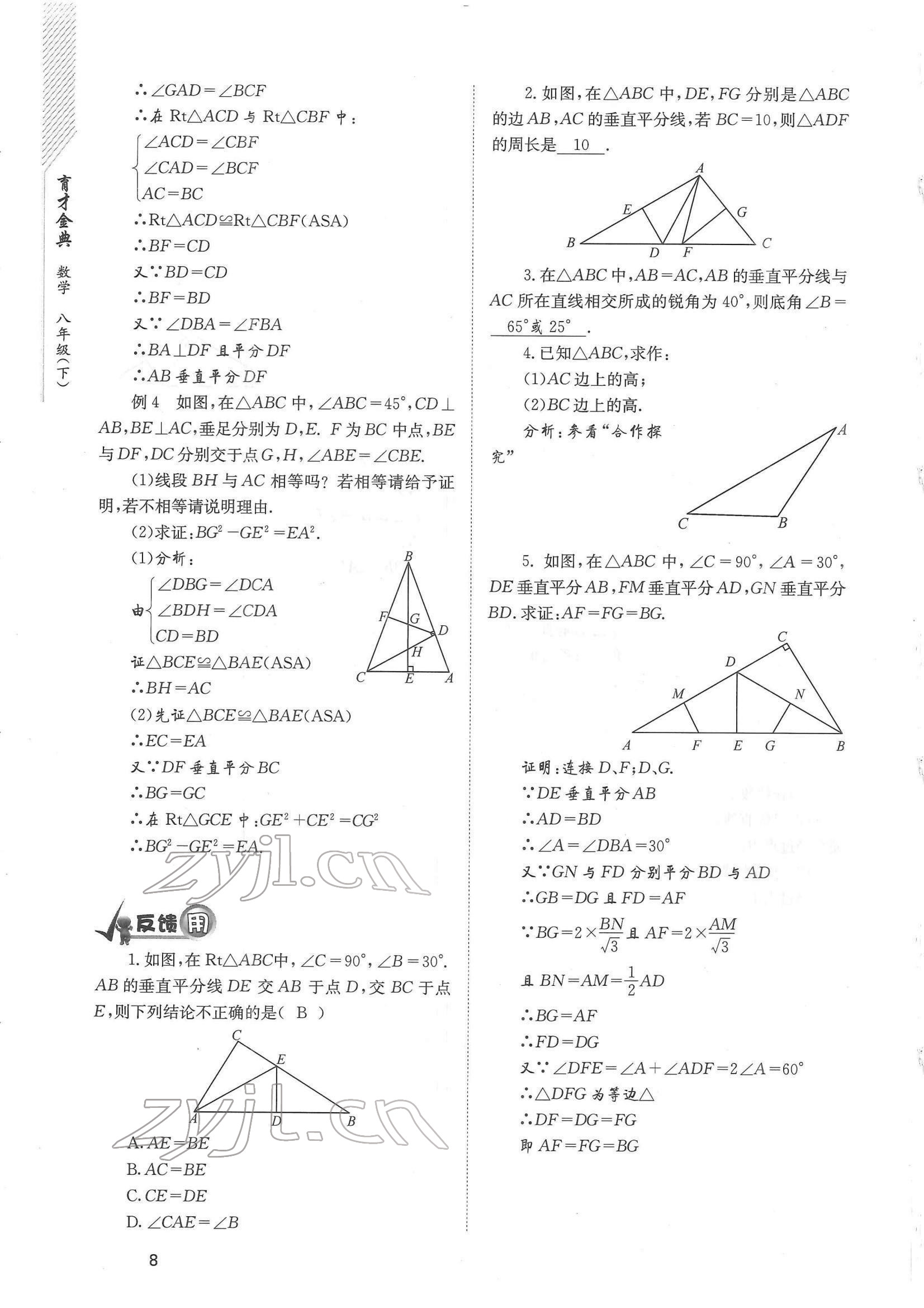 2022年育才金典八年級(jí)數(shù)學(xué)下冊(cè)北師大版 參考答案第8頁(yè)