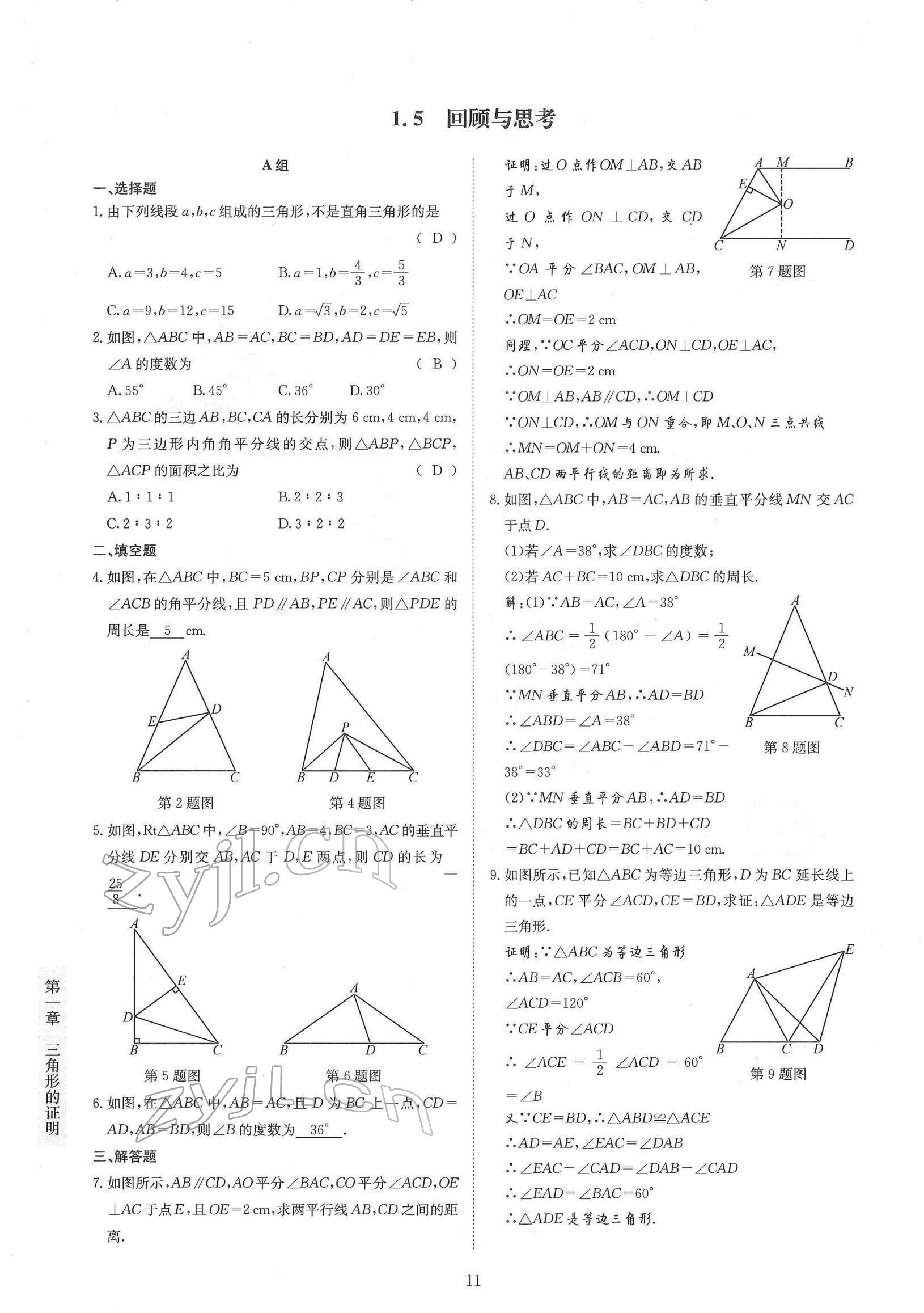 2022年金典訓(xùn)練八年級數(shù)學(xué)下冊北師大版 參考答案第11頁