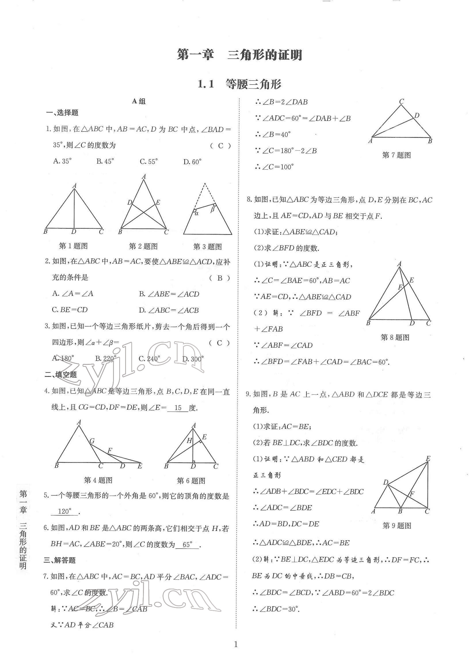 2022年金典训练八年级数学下册北师大版 参考答案第1页