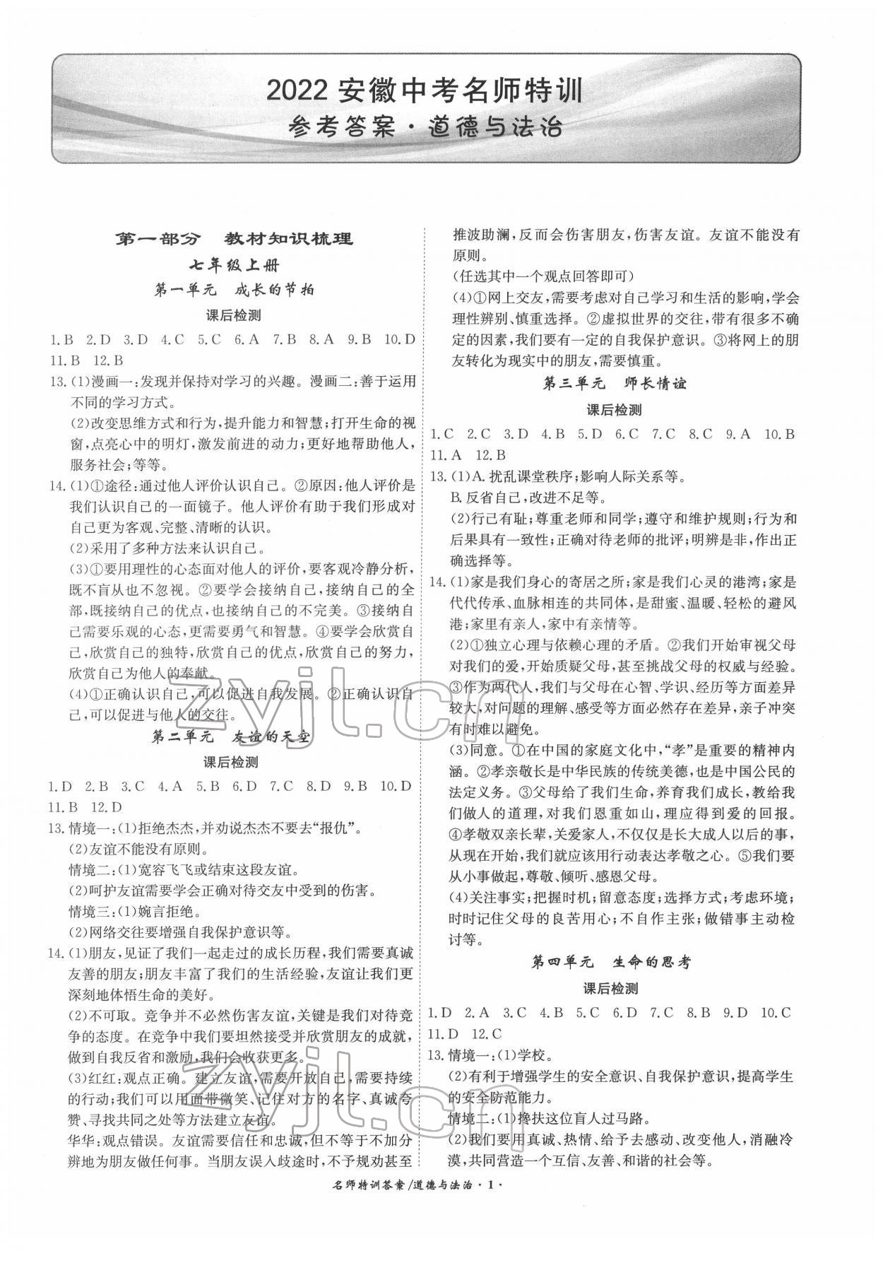 2022年名師特訓道德與法治安徽專版 第1頁