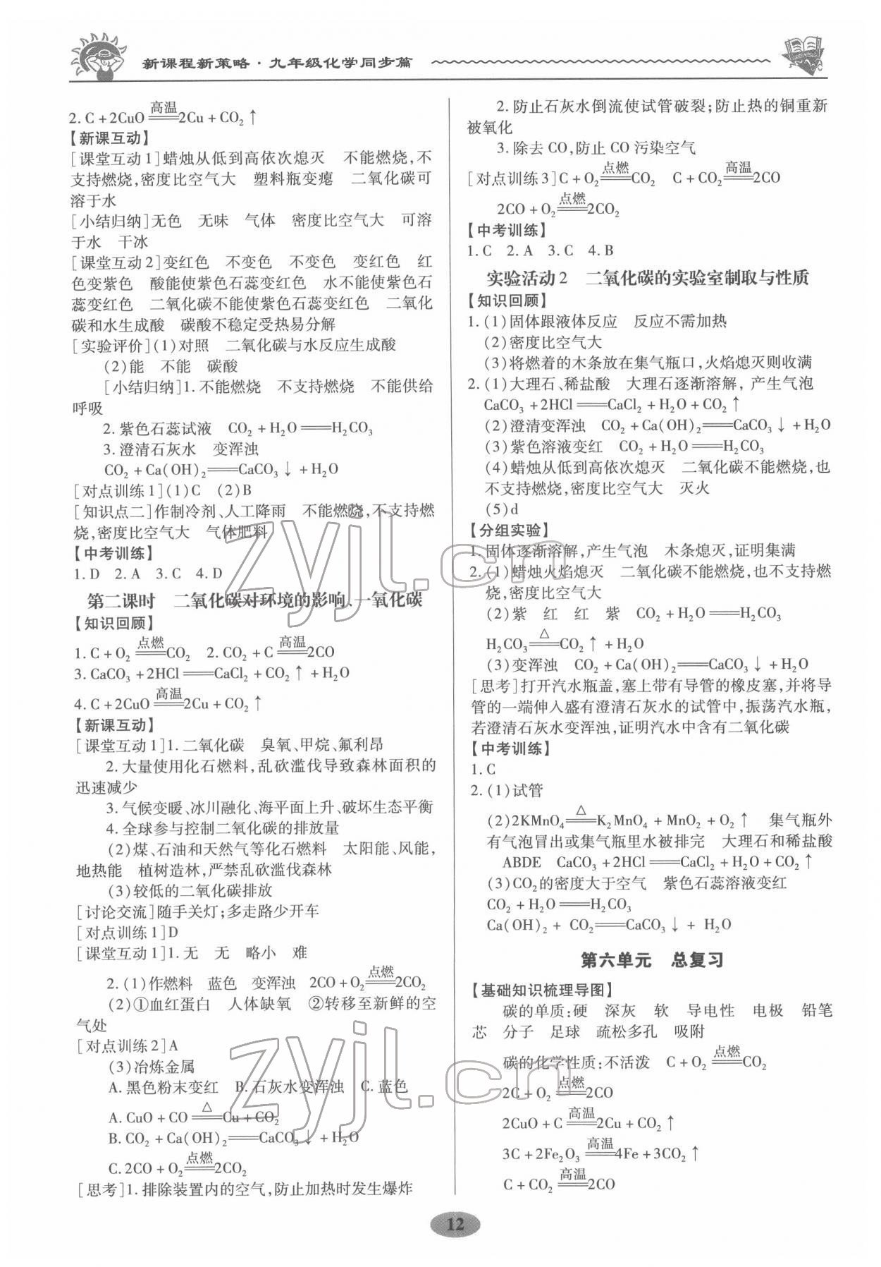 2022年新課程新策略同步篇九年級化學(xué) 參考答案第12頁