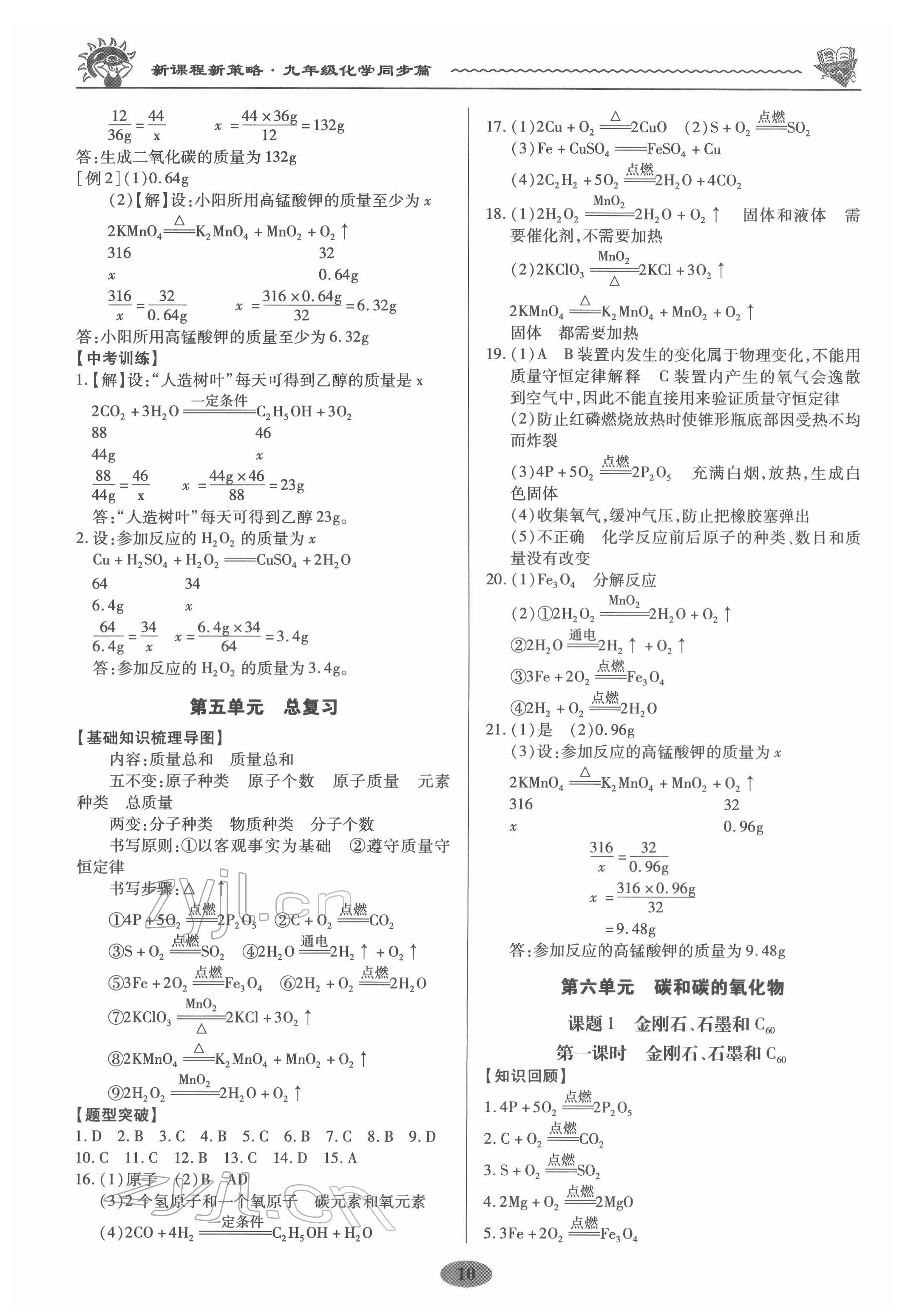2022年新課程新策略同步篇九年級化學(xué) 參考答案第10頁
