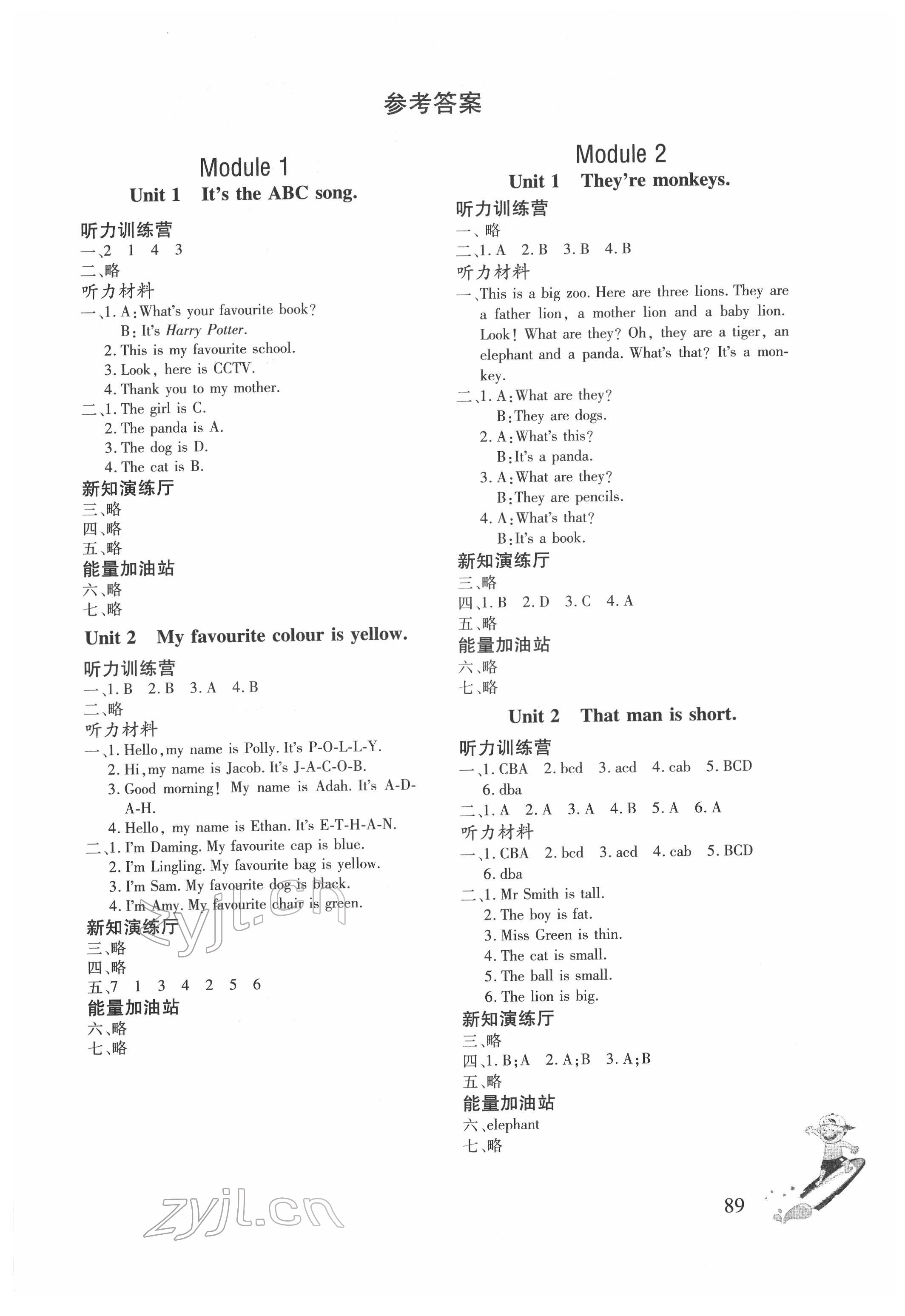 2022年同步練習(xí)冊(cè)文心出版社三年級(jí)英語(yǔ)下冊(cè)外研版 參考答案第1頁(yè)