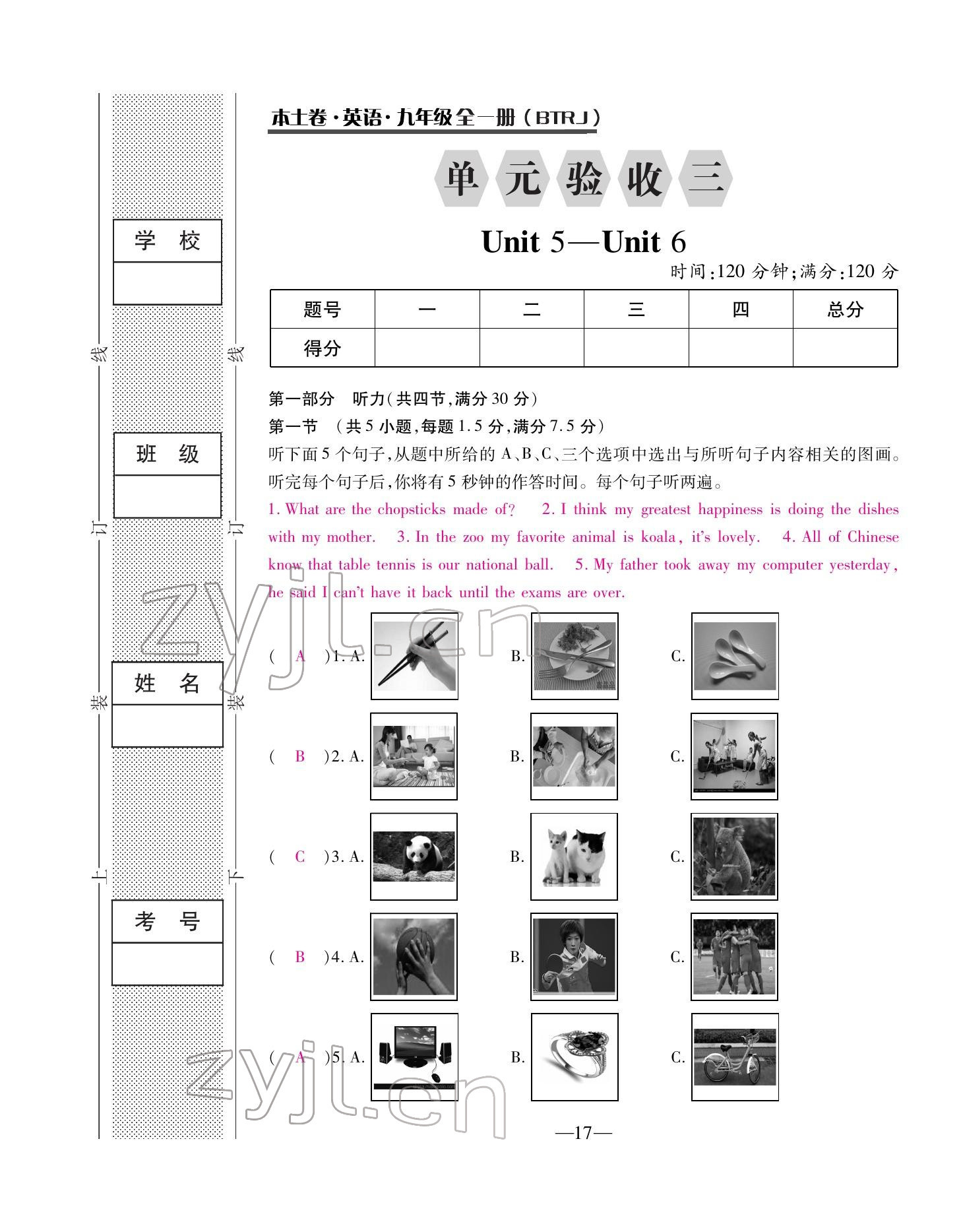 2022年本土卷九年級(jí)英語(yǔ)全一冊(cè)人教版 第17頁(yè)