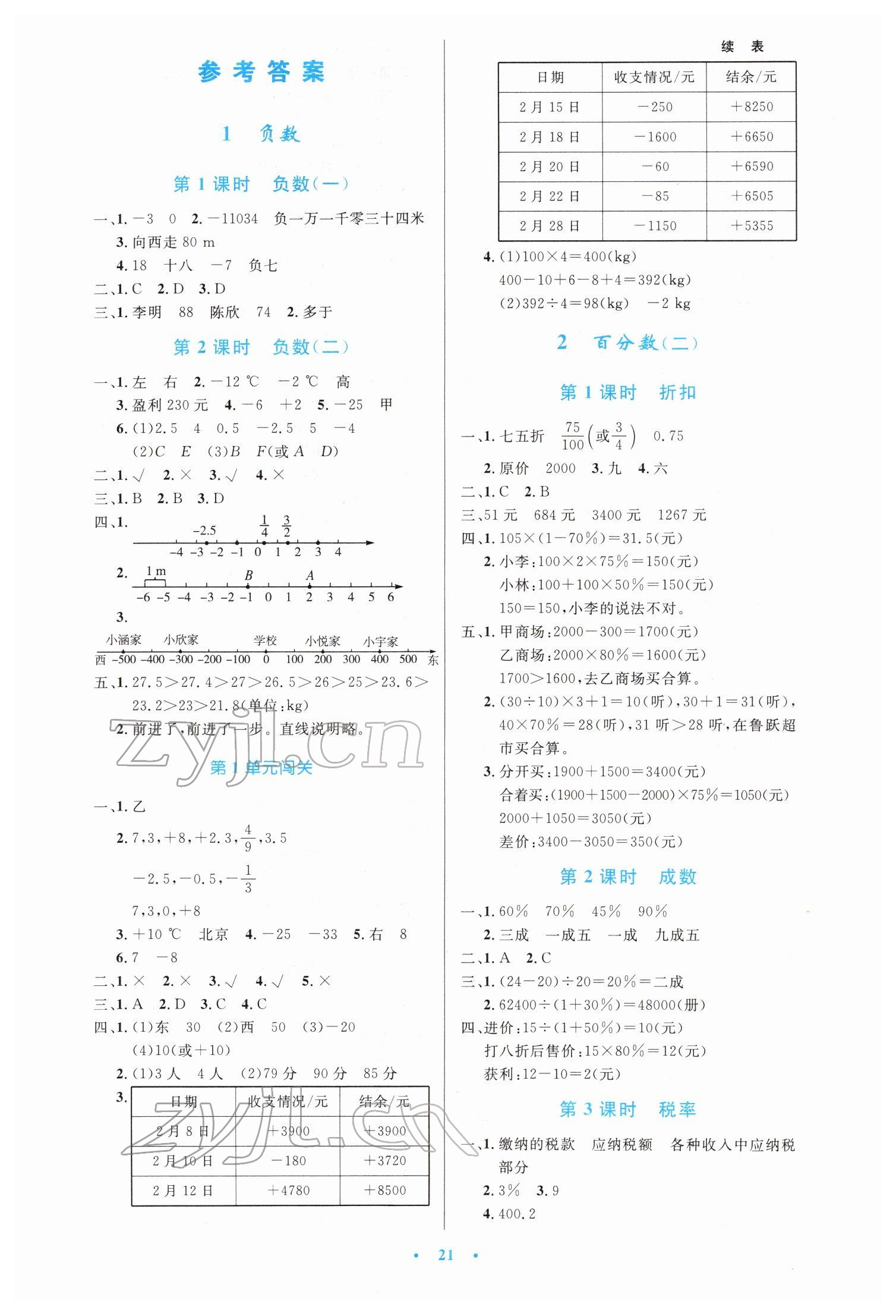 2022年同步測控優(yōu)化設(shè)計六年級數(shù)學(xué)下冊人教版新疆專版 第1頁