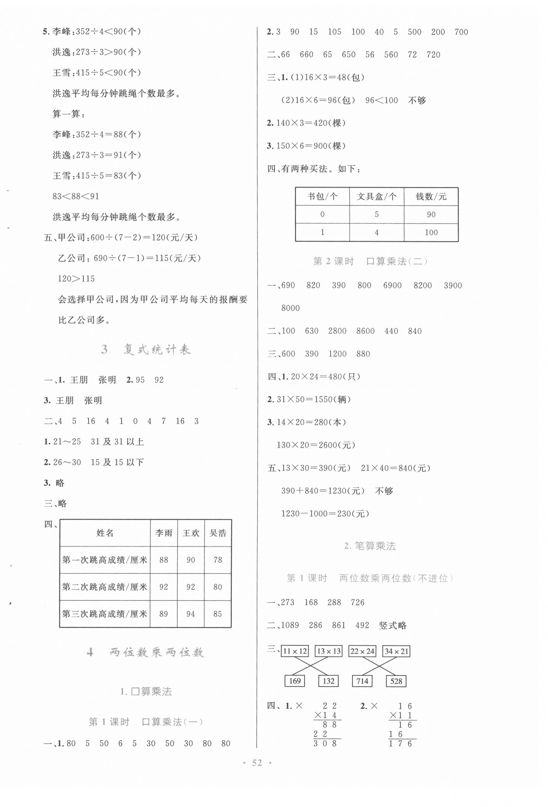 2022年同步测控优化设计三年级数学下册人教版增强版 参考答案第4页