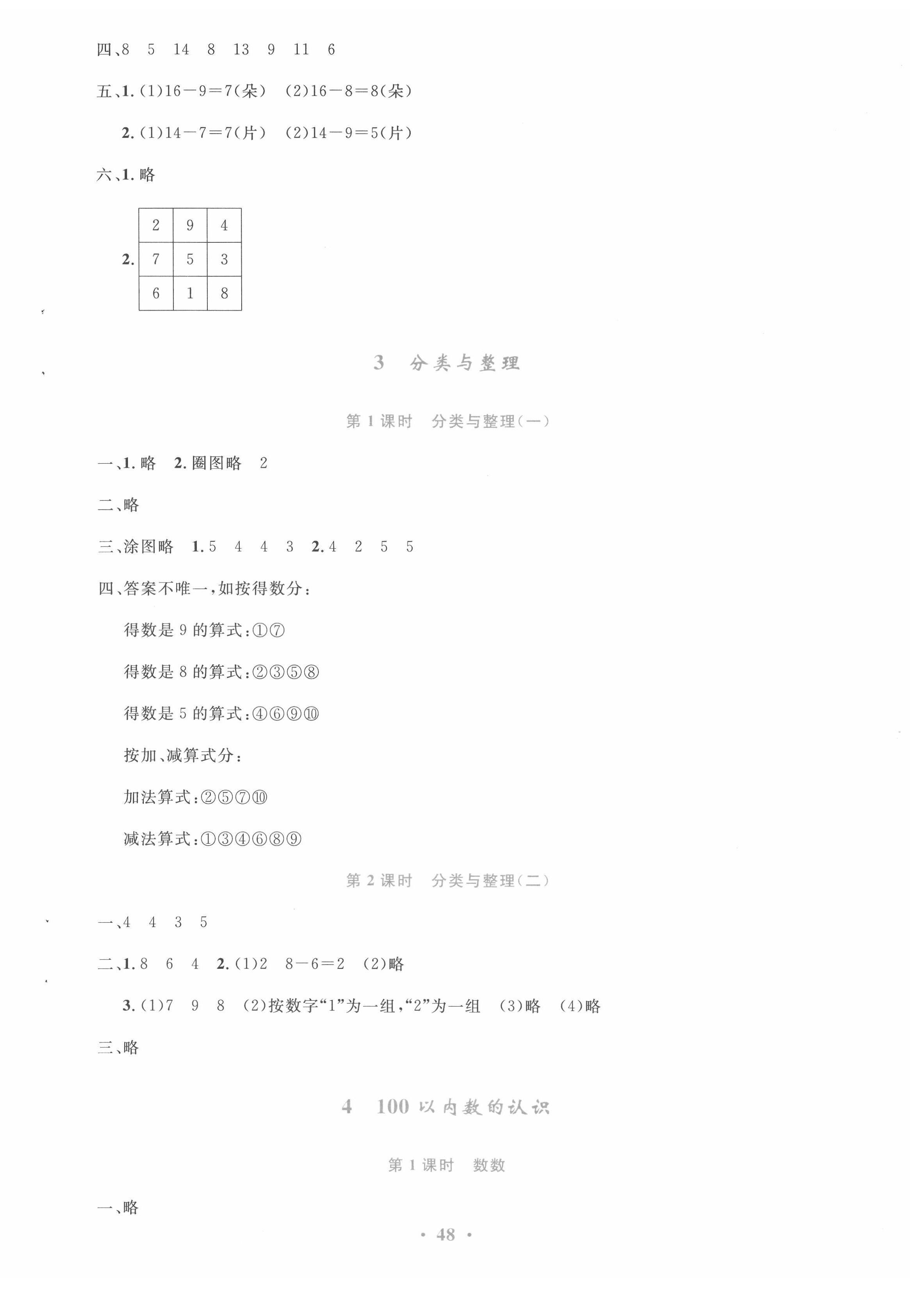 2022年同步测控优化设计一年级数学下册人教版增强版 参考答案第4页