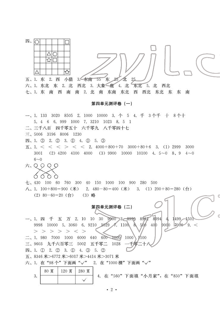 2022年大显身手素质教育单元测评卷二年级数学下册苏教版B版 参考答案第2页