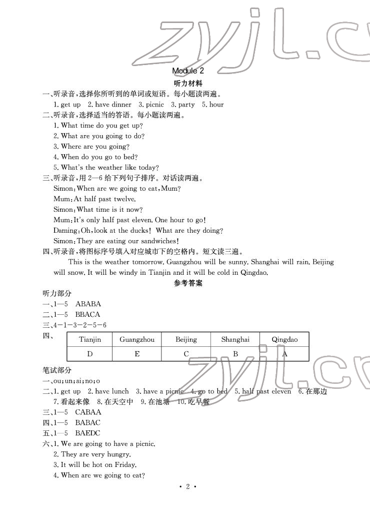 2022年大顯身手素質(zhì)教育單元測評卷六年級英語下冊外研版A版 參考答案第2頁