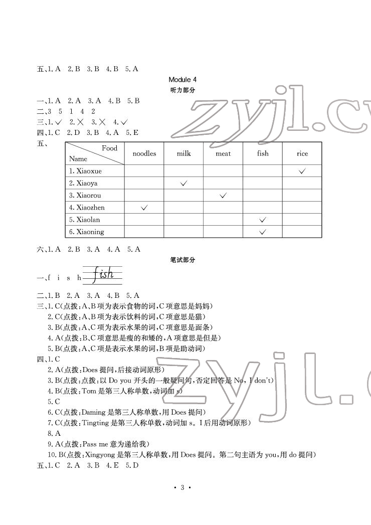 2022年大顯身手素質(zhì)教育單元測評卷三年級英語下冊外研版A版 參考答案第3頁