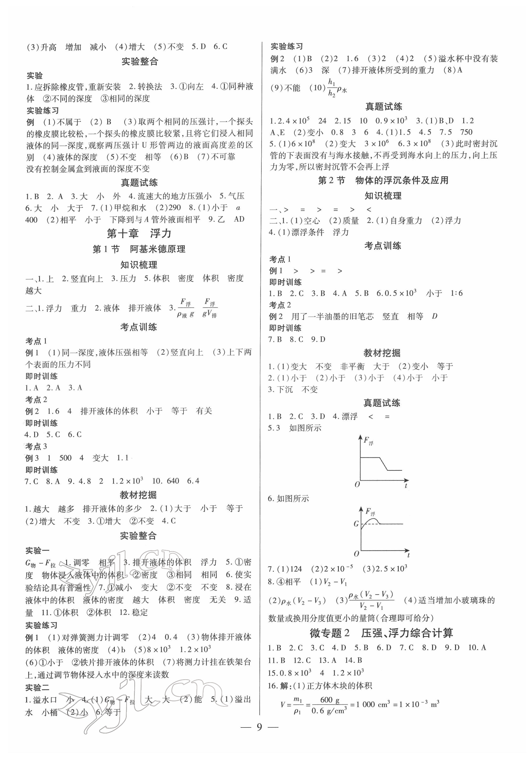 2022年鼎成中考精准提分物理广东专版 参考答案第9页