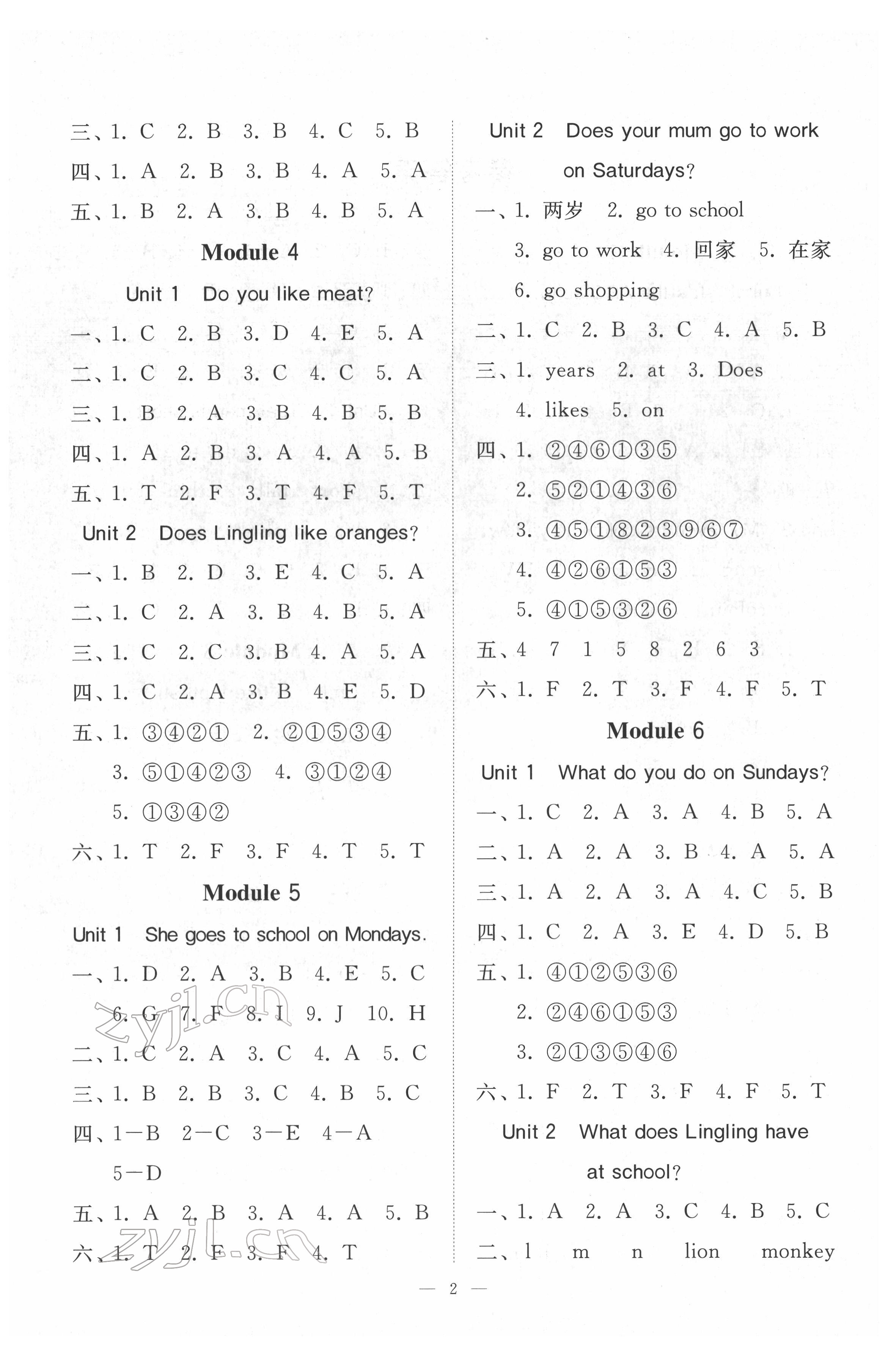 2022年伴你學(xué)同步練習(xí)冊提優(yōu)測試卷三年級英語下冊人教版 參考答案第2頁