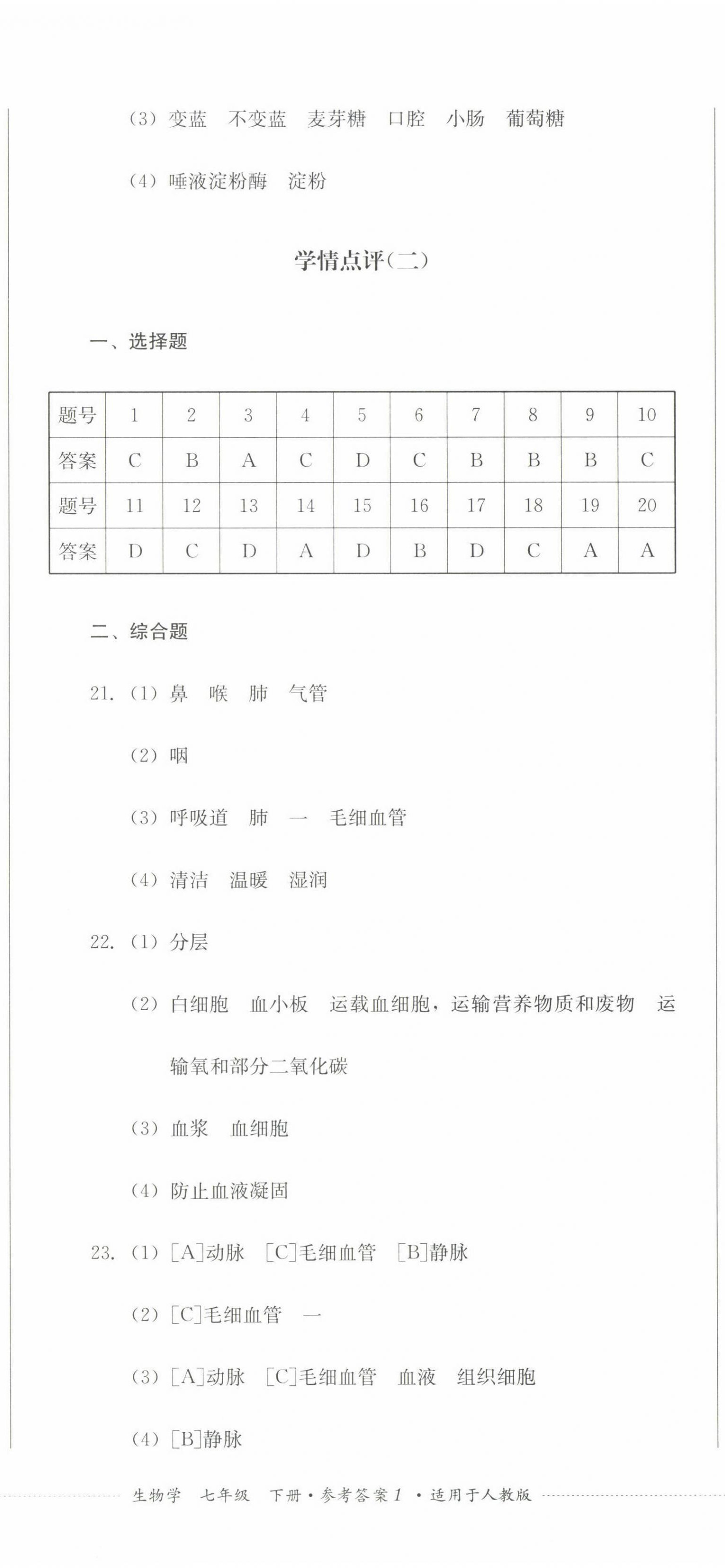 2022年學(xué)情點(diǎn)評(píng)四川教育出版社七年級(jí)生物下冊(cè)人教版 第2頁(yè)