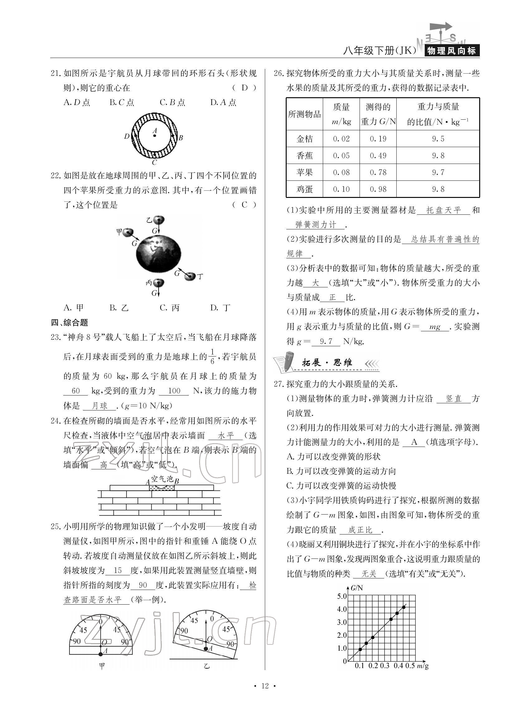 2022年物理風(fēng)向標(biāo)八年級(jí)下冊(cè)教科版 參考答案第12頁(yè)