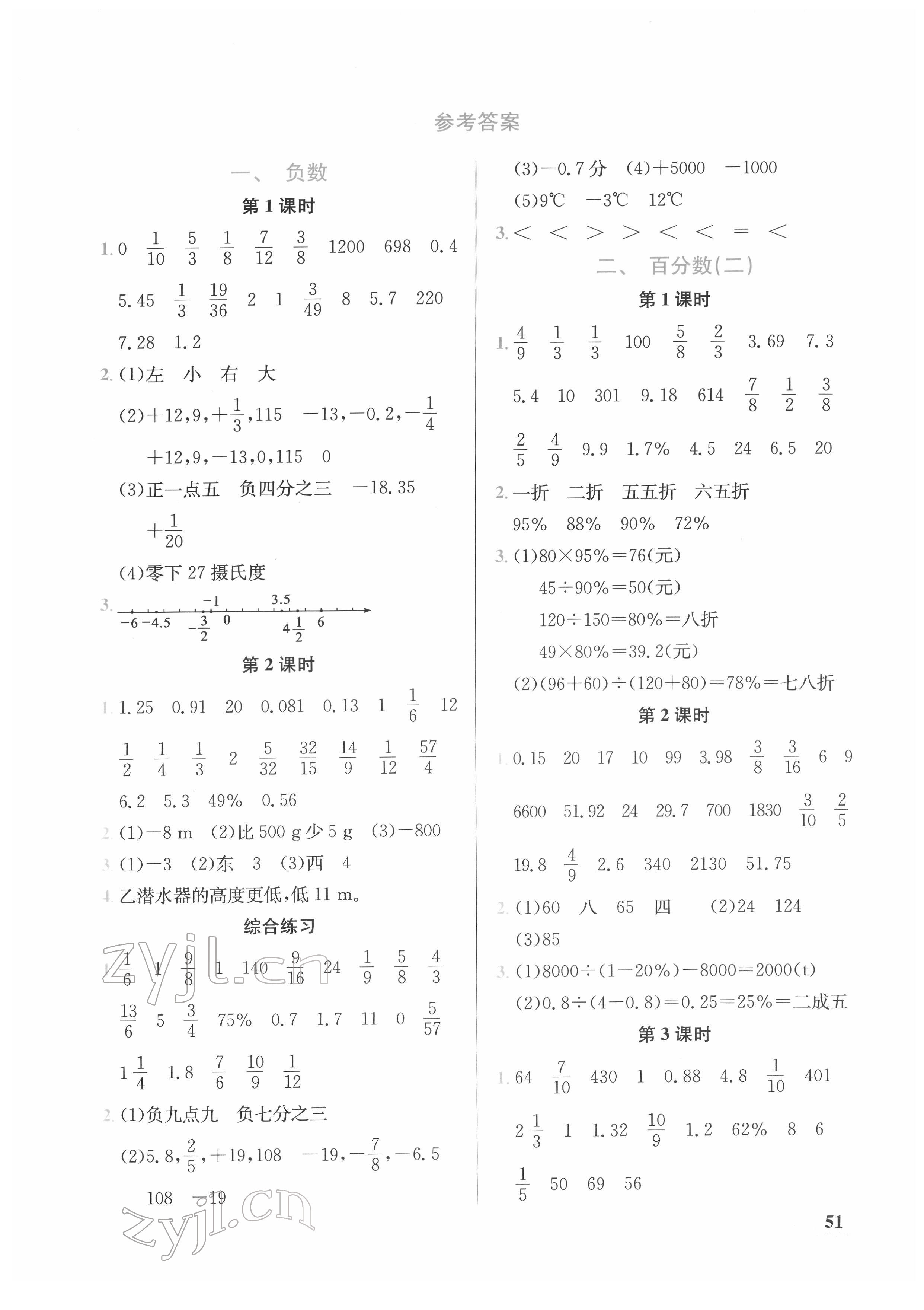 2022年口算能力訓練湖北科學技術出版社六年級數(shù)學下冊人教版 第1頁