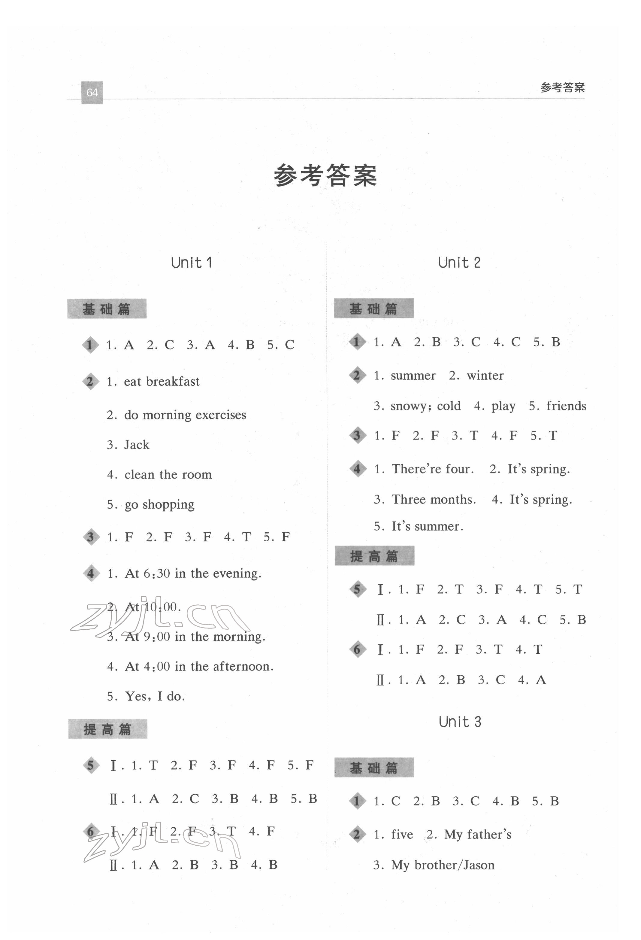 2022年小學(xué)英語閱讀訓(xùn)練五年級英語下冊人教版 參考答案第1頁