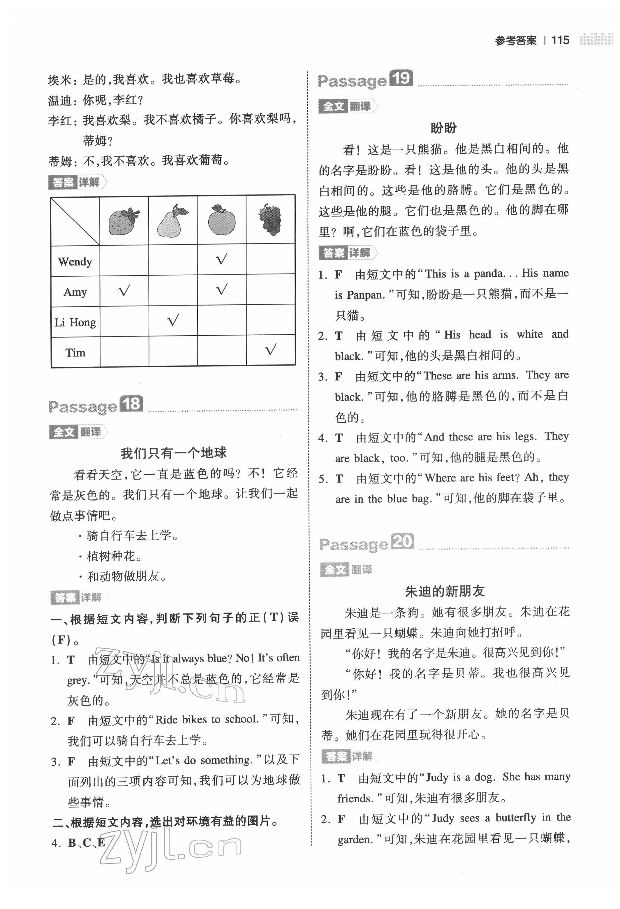 2022年一本三年級小學(xué)英語閱讀訓(xùn)練100篇 參考答案第6頁