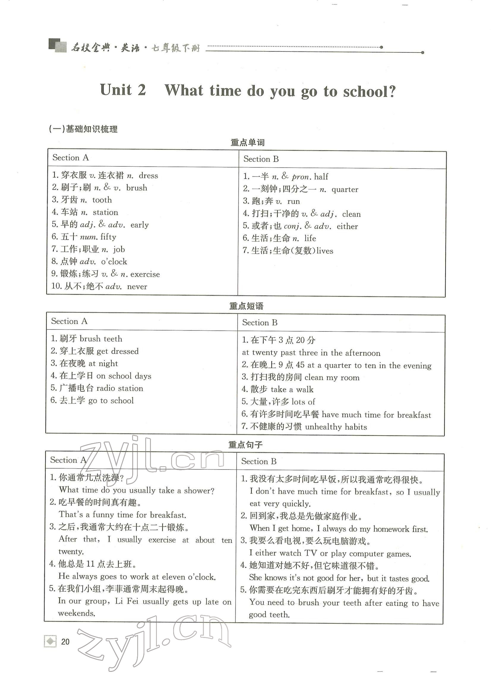 2022年名校金典課堂七年級(jí)英語下冊(cè)人教版成都專版 參考答案第20頁