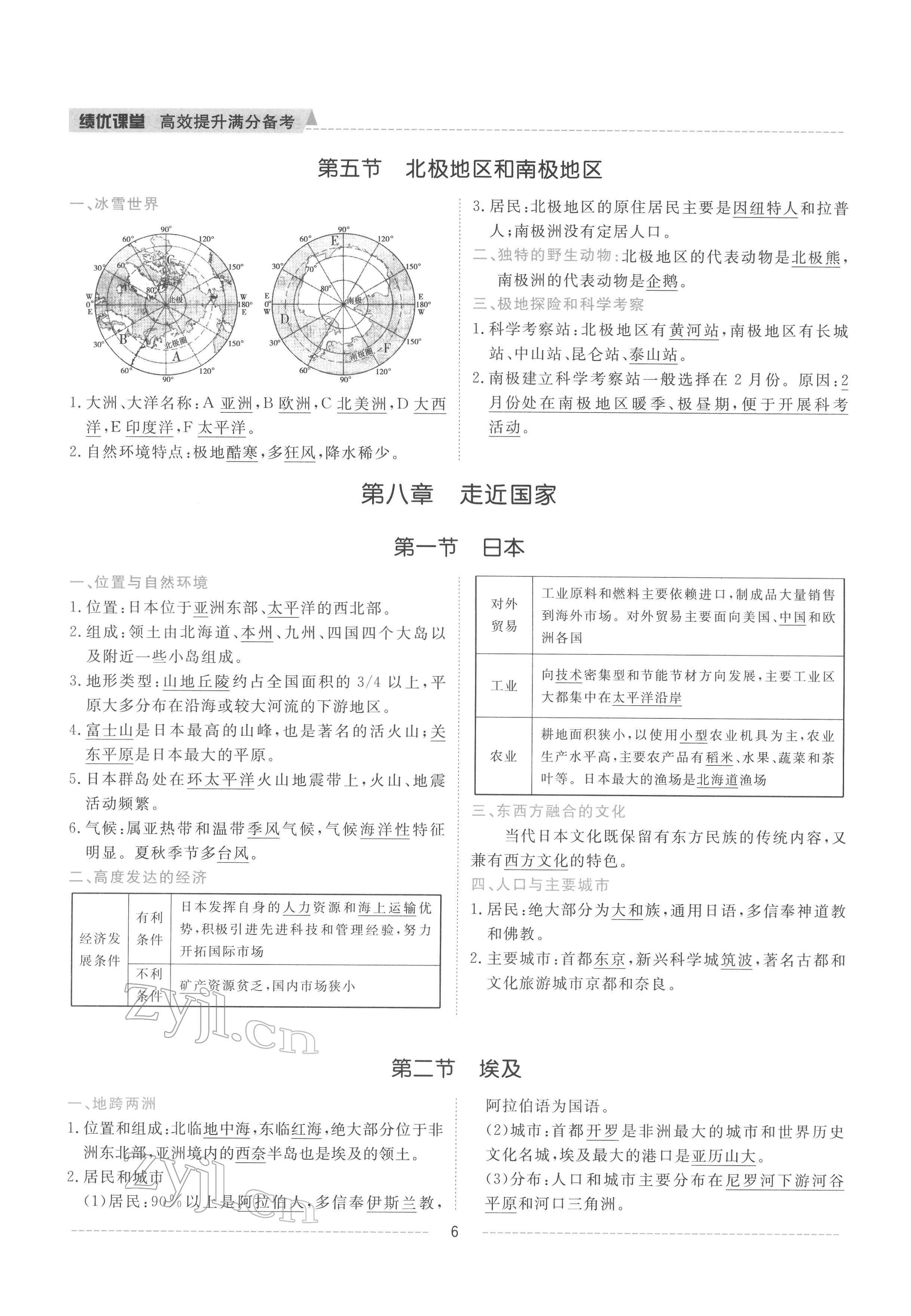 2022年績優(yōu)課堂高效提升滿分備考七年級地理下冊湘教版 參考答案第6頁