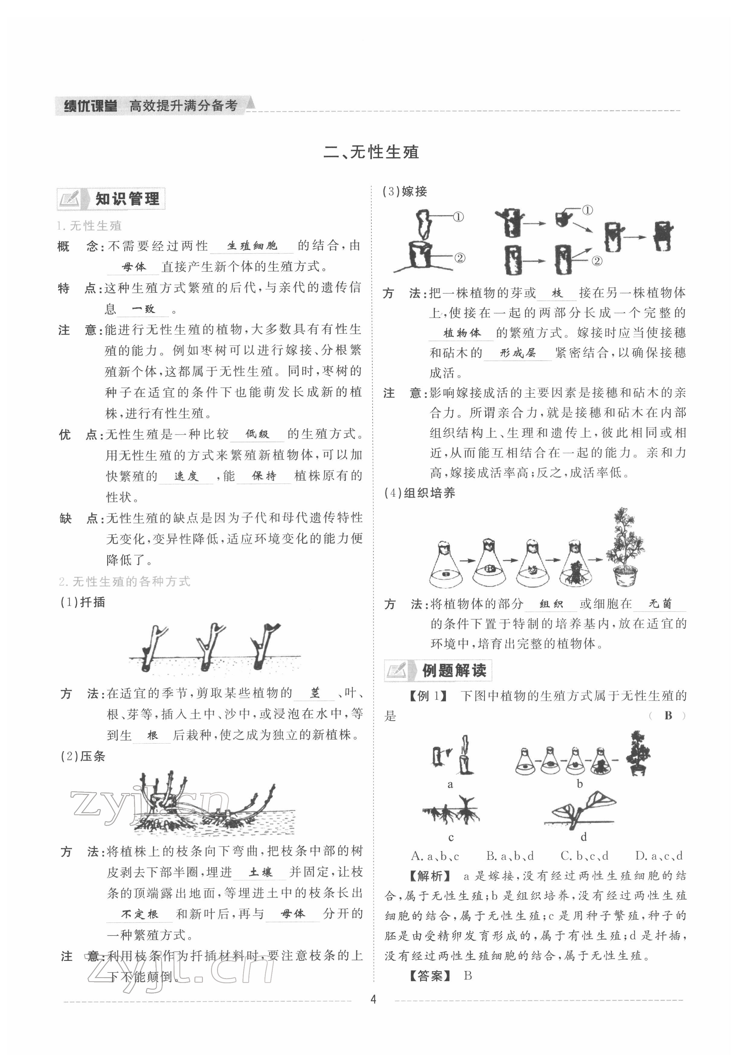 2022年績優(yōu)課堂高效提升滿分備考八年級生物下冊冀少版 參考答案第4頁