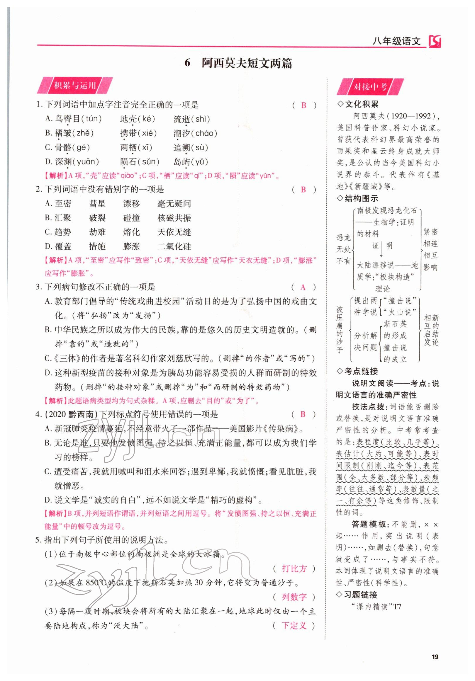 2022年我的作業(yè)八年級語文下冊人教版 參考答案第19頁