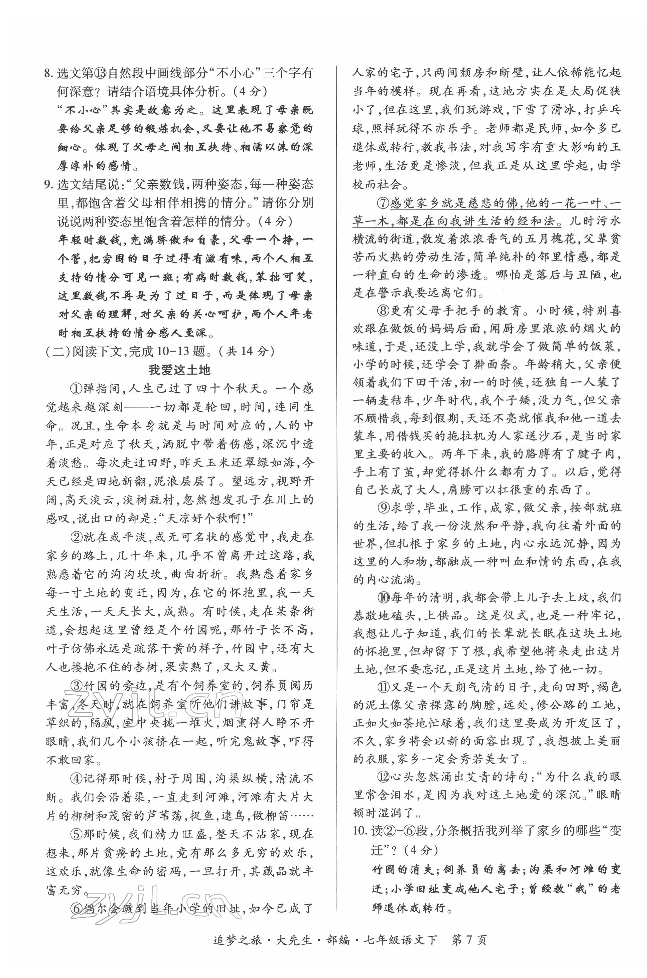 2022年追夢(mèng)之旅大先生七年級(jí)語文下冊(cè)人教版河南專版 第7頁