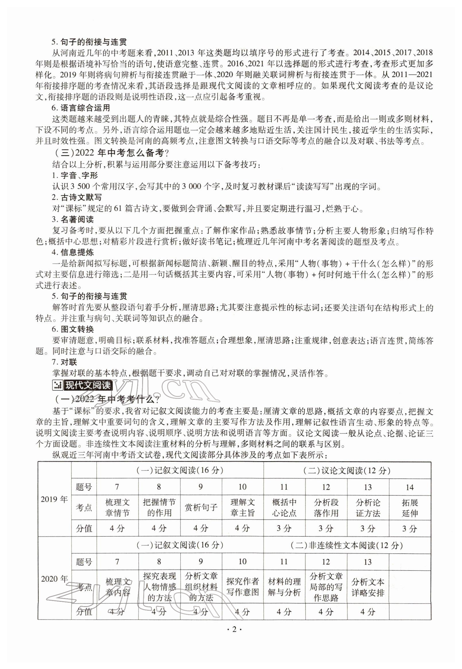 2022年天天練語文中考河南專版鄭州大學(xué)出版社 參考答案第2頁