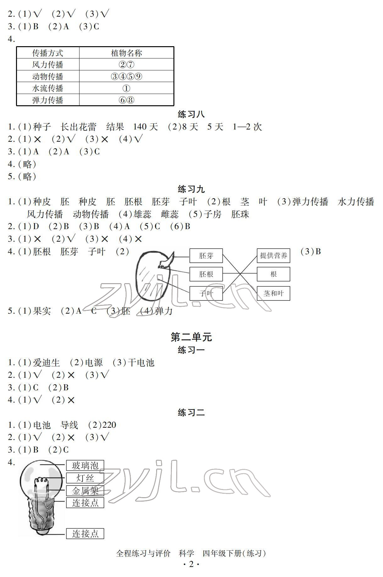 2022年全程練習與評價四年級科學下冊教科版 參考答案第2頁