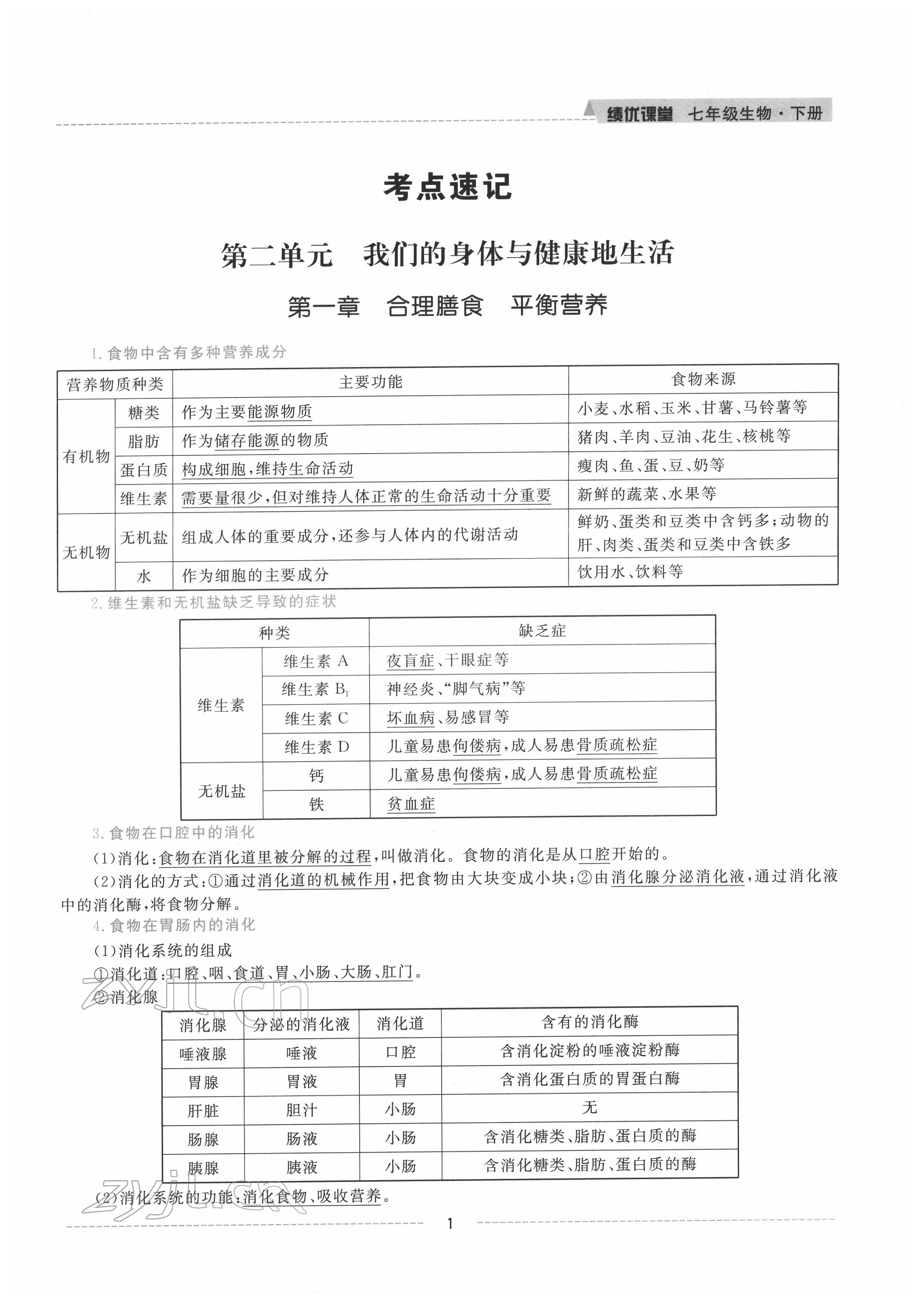 2022年績(jī)優(yōu)課堂高效提升滿(mǎn)分備考七年級(jí)生物下冊(cè)冀少版 參考答案第1頁(yè)