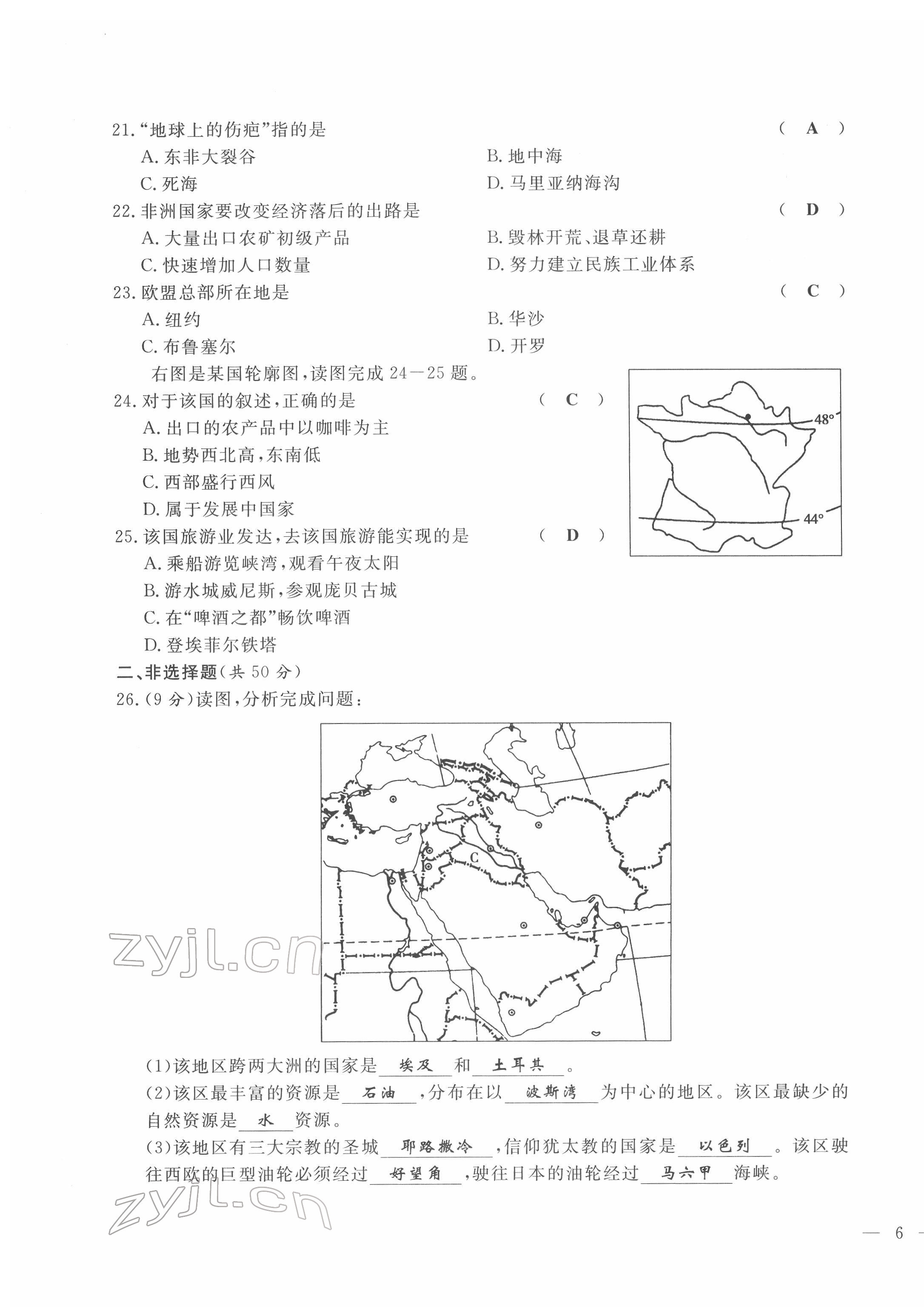 2022年績(jī)優(yōu)課堂高效提升滿分備考七年級(jí)地理下冊(cè)人教版 第11頁(yè)