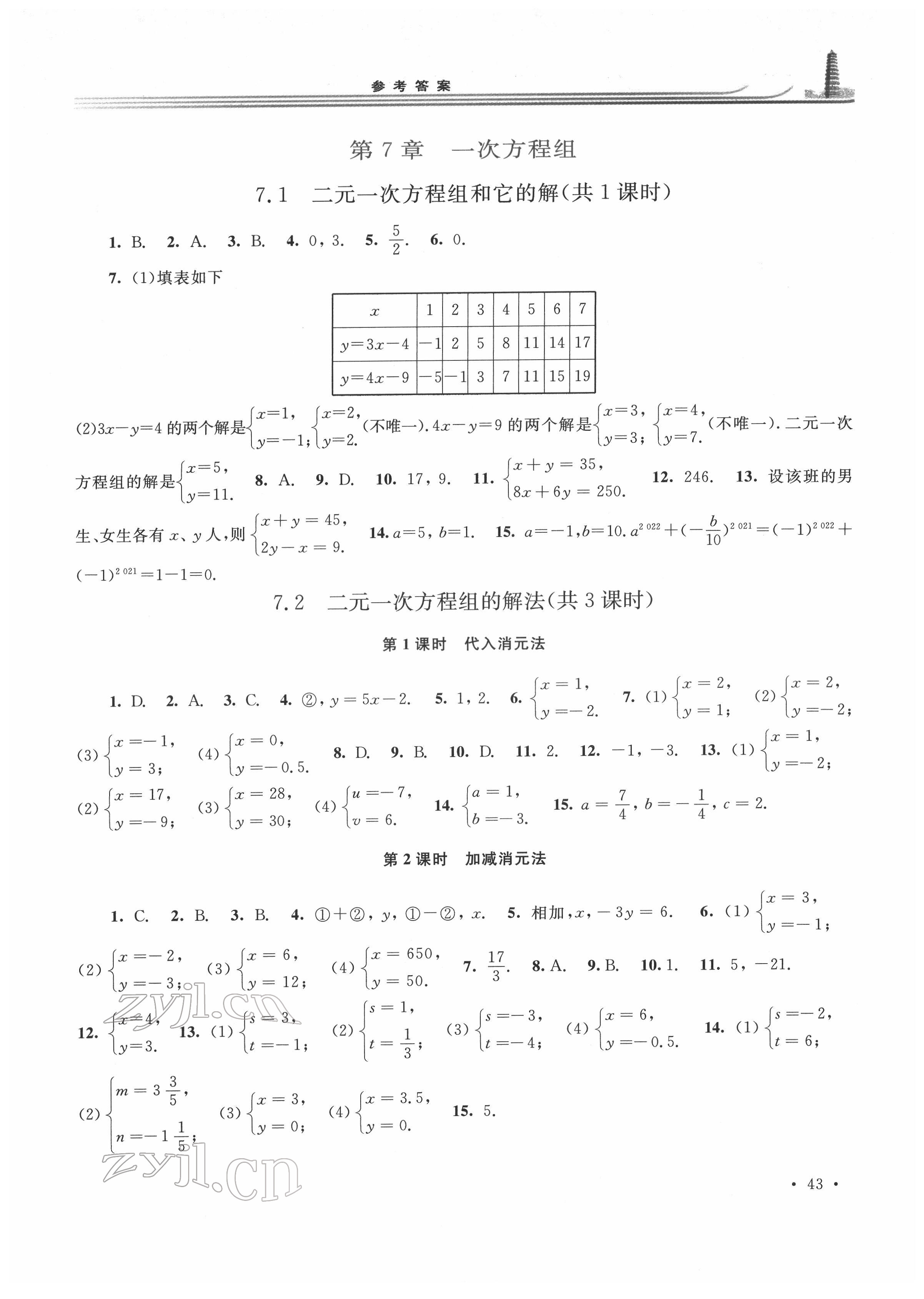 2022年学习检测七年级数学下册华师大版河南专版 参考答案第4页