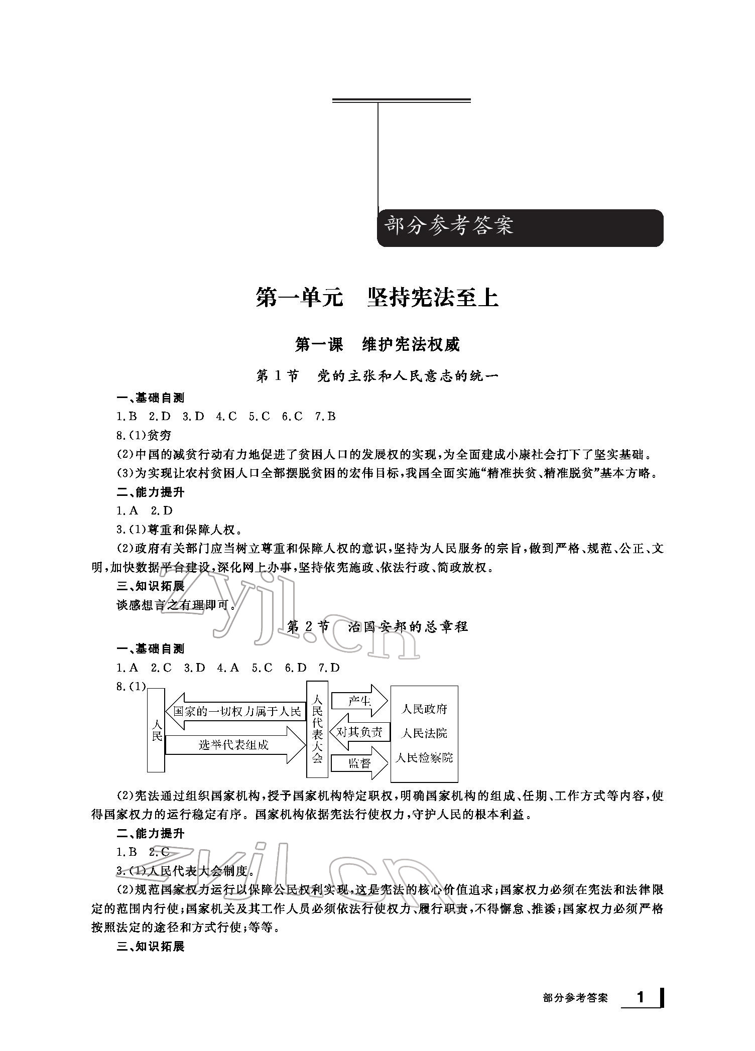 2022新課標(biāo)學(xué)習(xí)方法指導(dǎo)叢書八年級(jí)道德與法治下冊(cè)人教版 參考答案第1頁(yè)