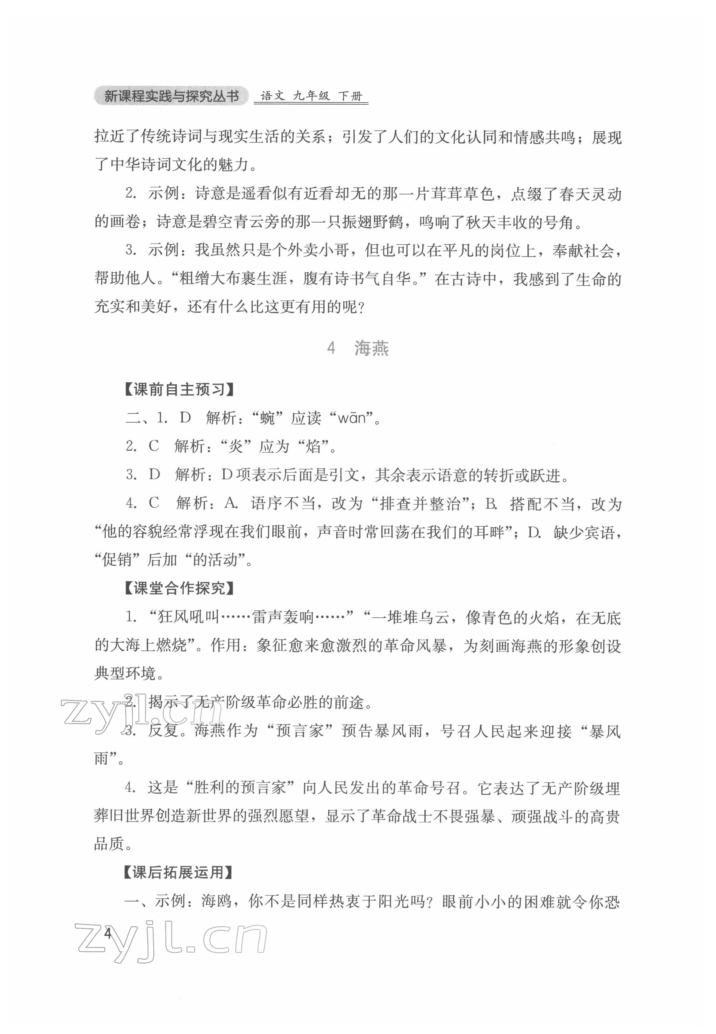 2022年新課程實(shí)踐與探究叢書(shū)九年級(jí)語(yǔ)文下冊(cè)人教版 第4頁(yè)