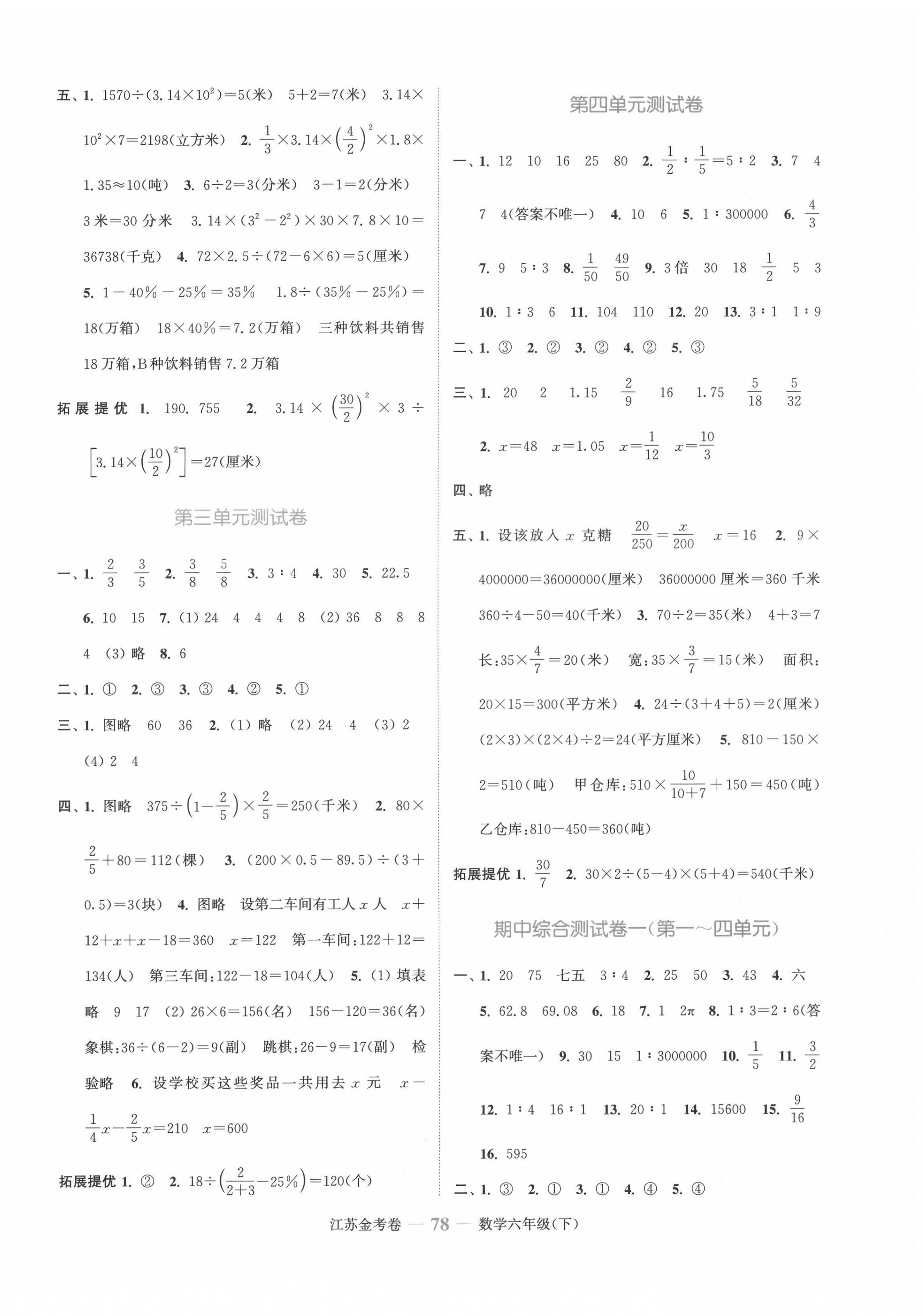 2022年江蘇金考卷六年級數(shù)學(xué)下冊蘇教版 第2頁