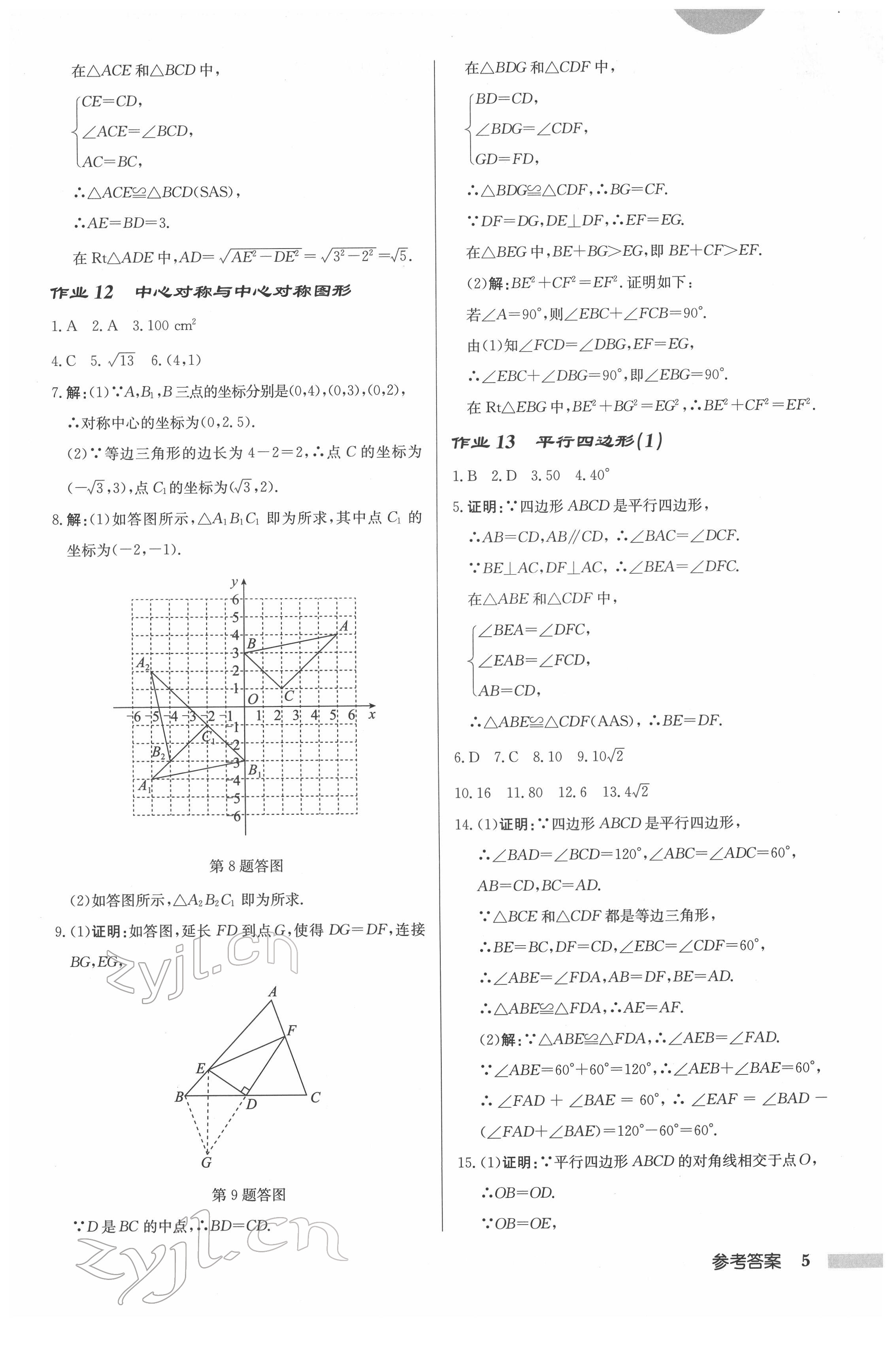 2022年启东中学作业本八年级数学下册苏科版连淮专版 参考答案第5页