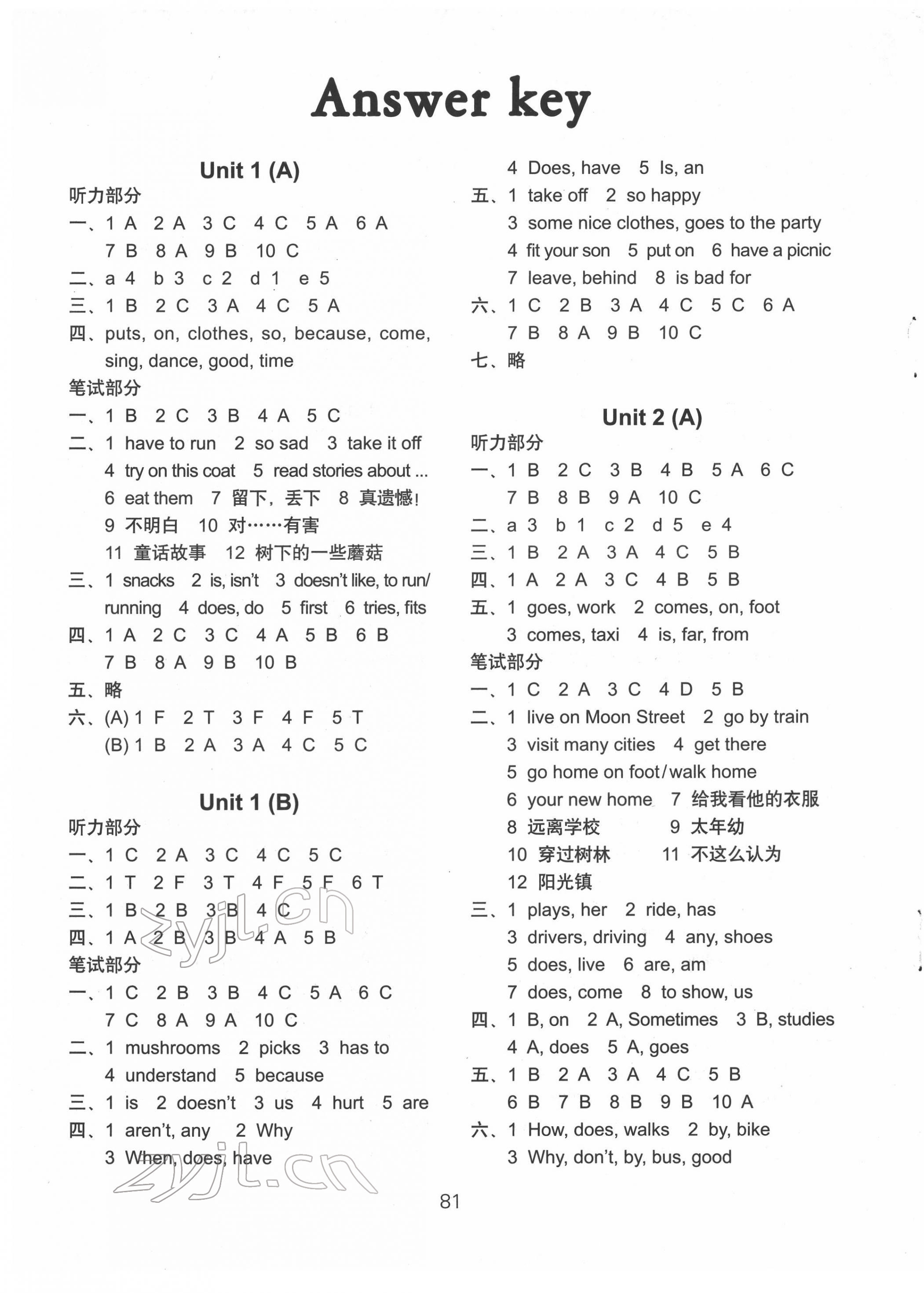 2022年課課練小學(xué)英語(yǔ)AB卷五年級(jí)下冊(cè)升級(jí)版 參考答案第1頁(yè)