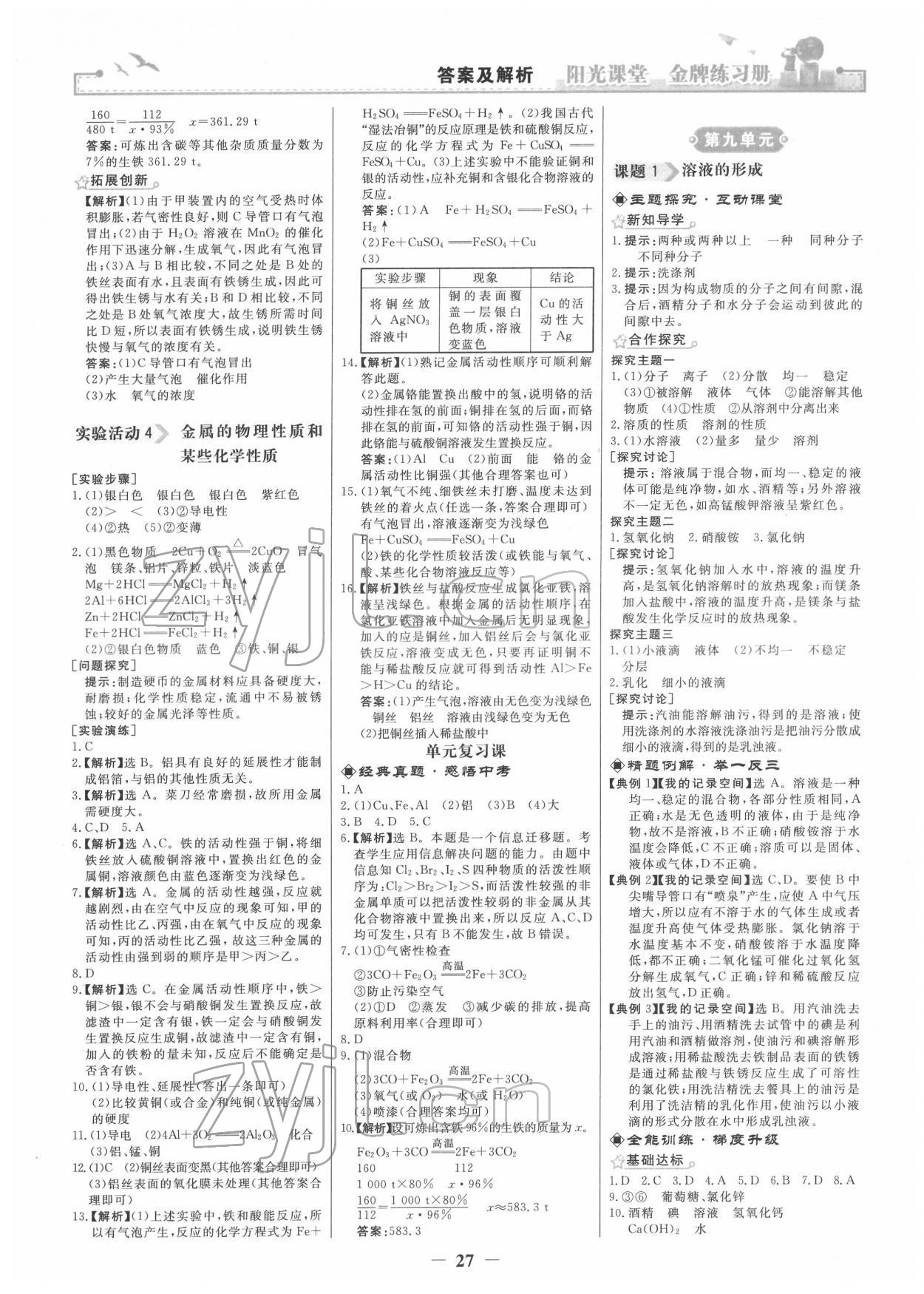 2022年陽光課堂金牌練習(xí)冊(cè)九年級(jí)化學(xué)下冊(cè)人教版 第3頁