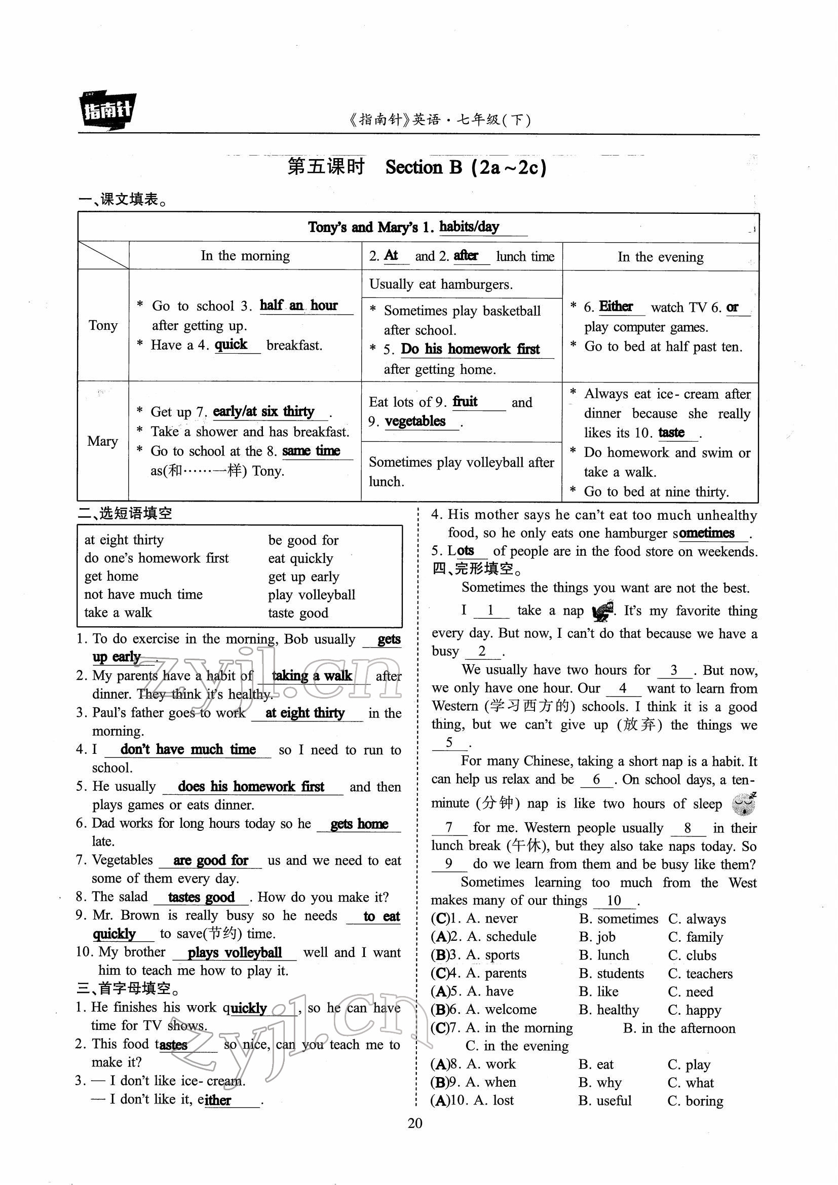 2022年指南針高分必備七年級(jí)英語(yǔ)下冊(cè)人教版 參考答案第43頁(yè)