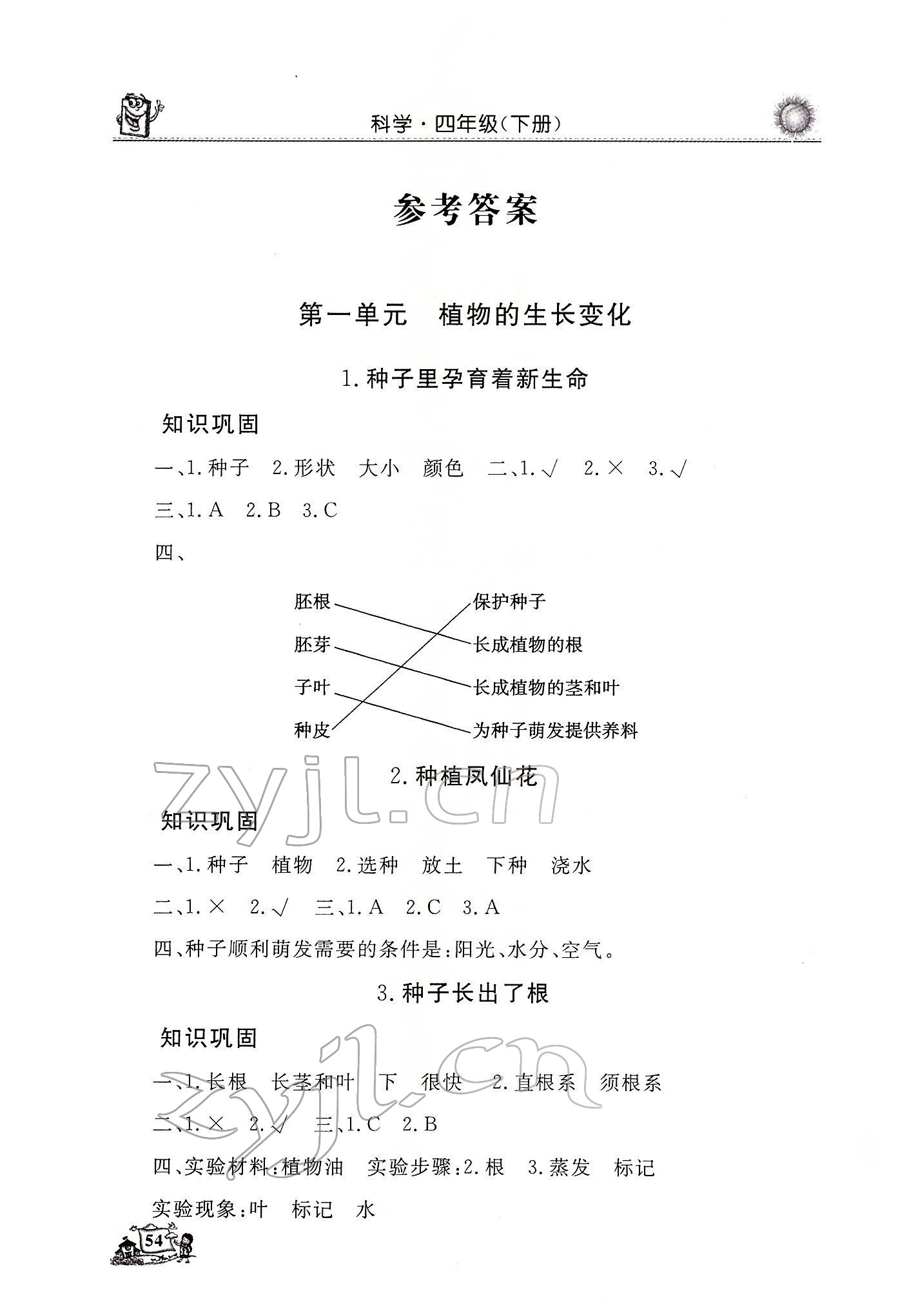 2022年名師導(dǎo)學(xué)伴你行同步練習(xí)四年級科學(xué)下冊教科版 參考答案第1頁