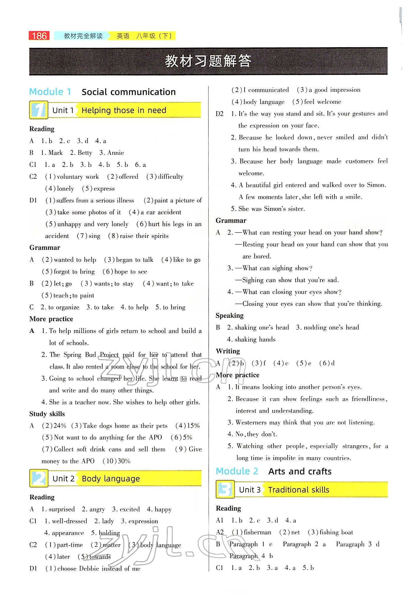 2022年教材課本八年級英語下冊滬教版 參考答案第1頁