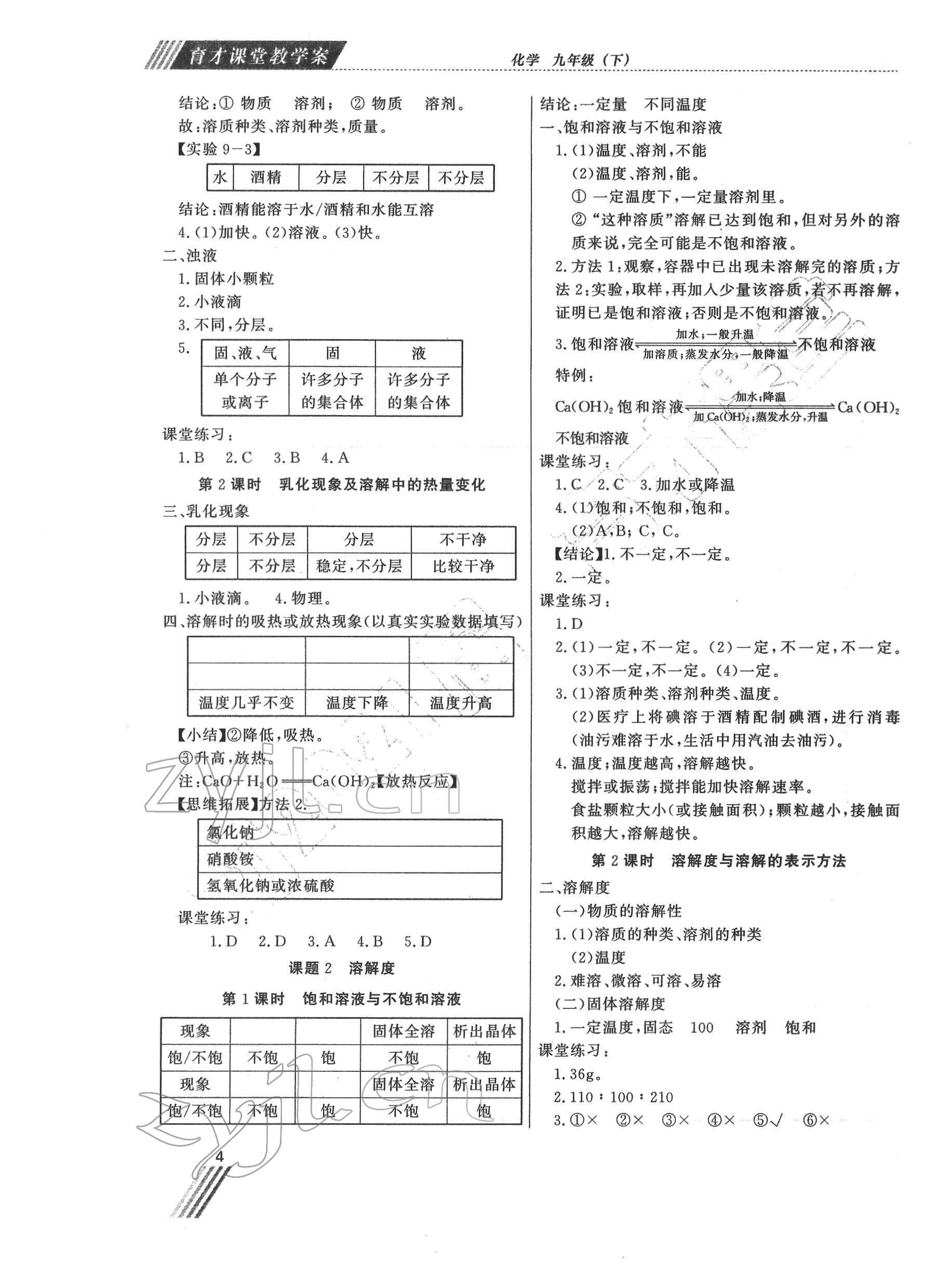 2022年育才课堂教学案九年级化学下册 第4页