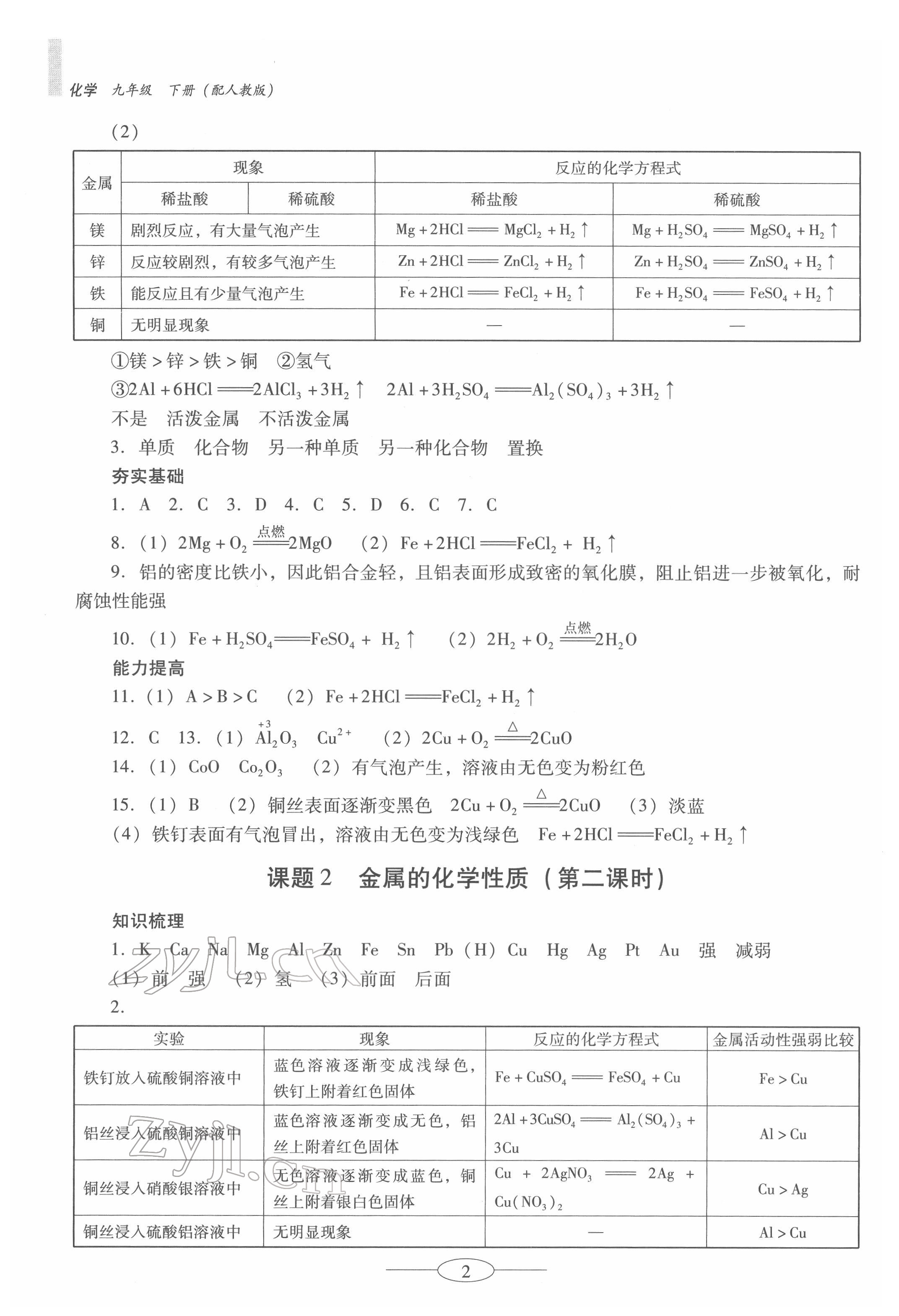 2022年南方新課堂金牌學案九年級化學下冊人教版珠海專版 第2頁