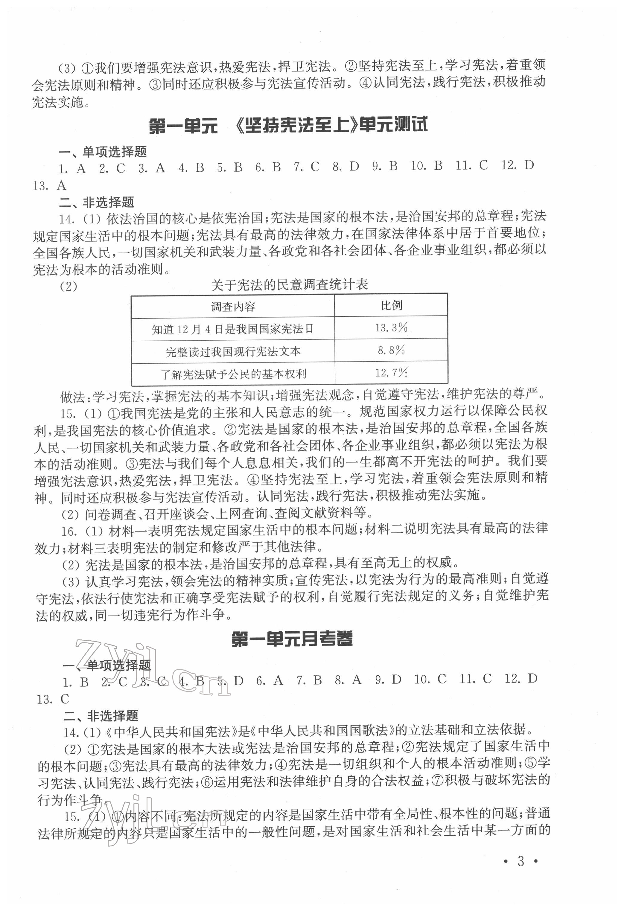 2022年创新优化训练单元测试卷八年级下册道德与法治人教版 参考答案第3页