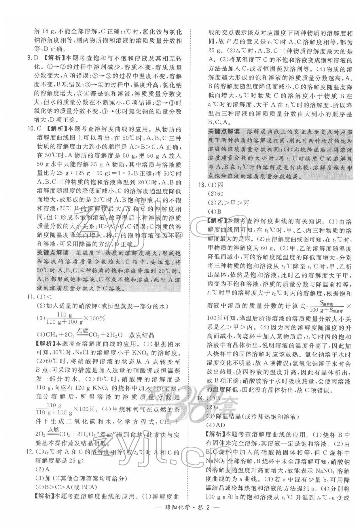 2022年天利38套中考试题精选化学绵阳专版 参考答案第2页