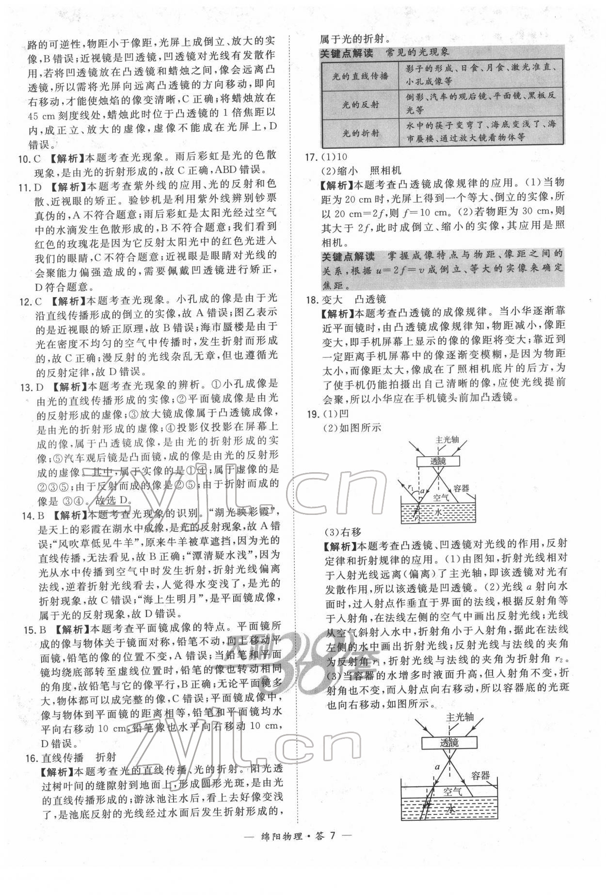 2022年天利38套中考試題精選物理綿陽專版 參考答案第7頁