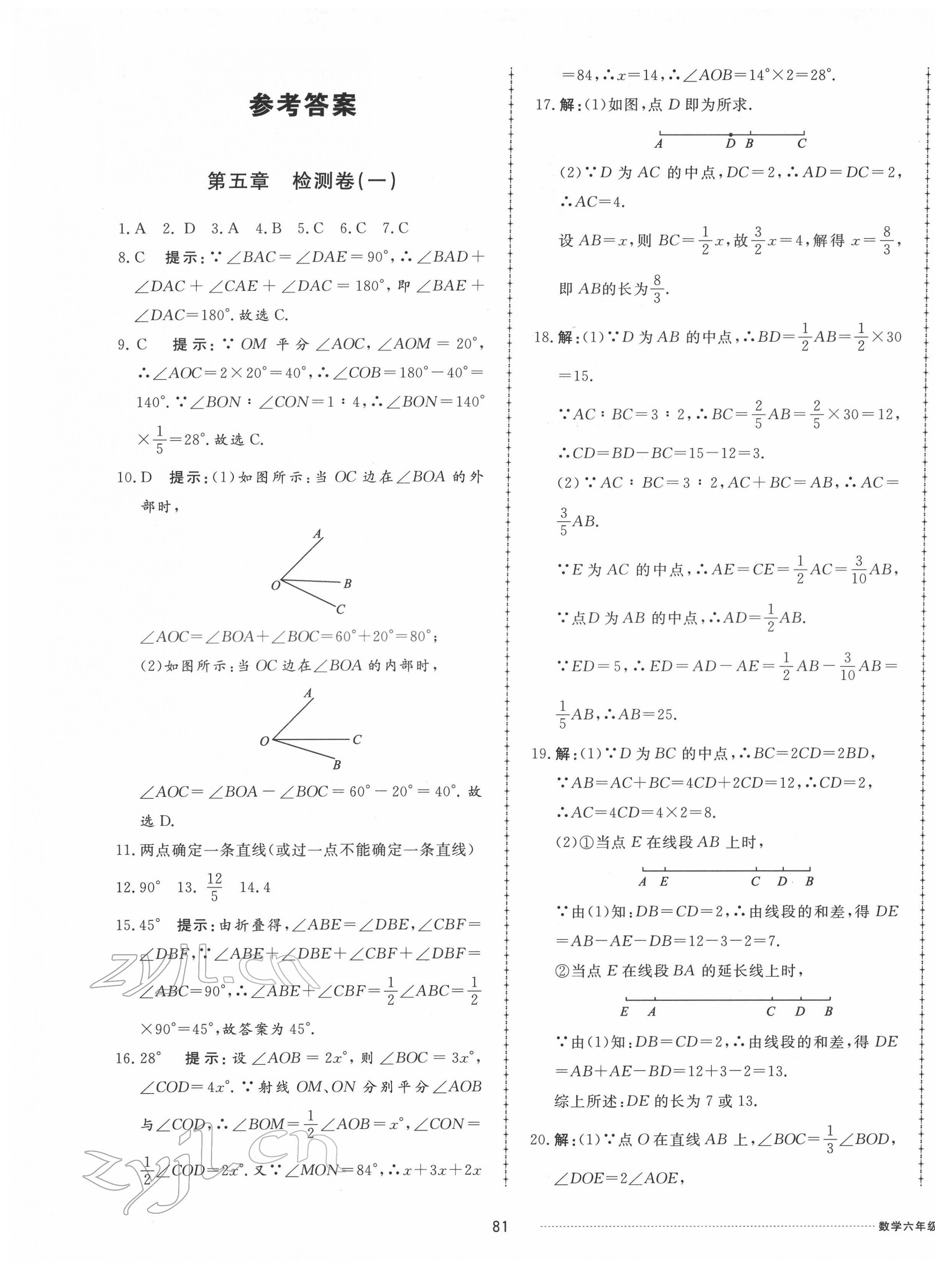 2022年同步练习册配套单元检测卷六年级数学下册鲁教版五四制 第1页