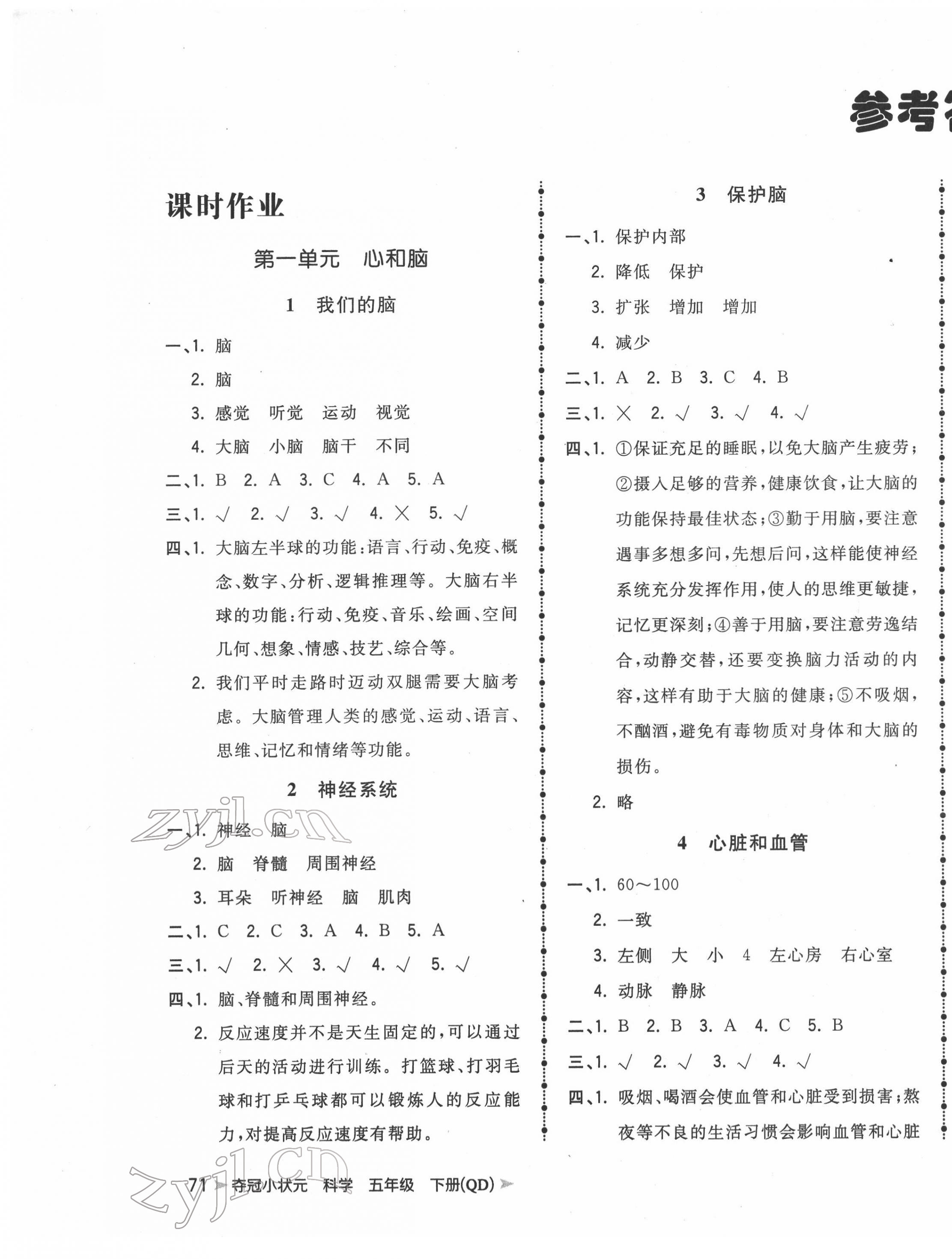 2022年夺冠小状元课时作业本五年级科学下册青岛版 第1页