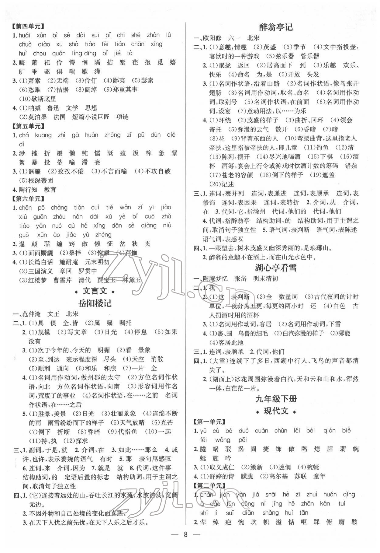 2022年中考對(duì)策語文濰坊專版 參考答案第8頁